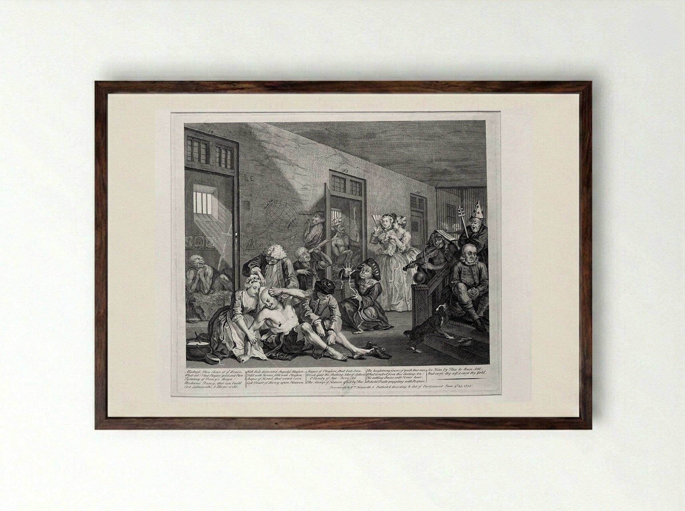 The Rake in Bedlam - William Hogarth - Framed Print Dark Wood
