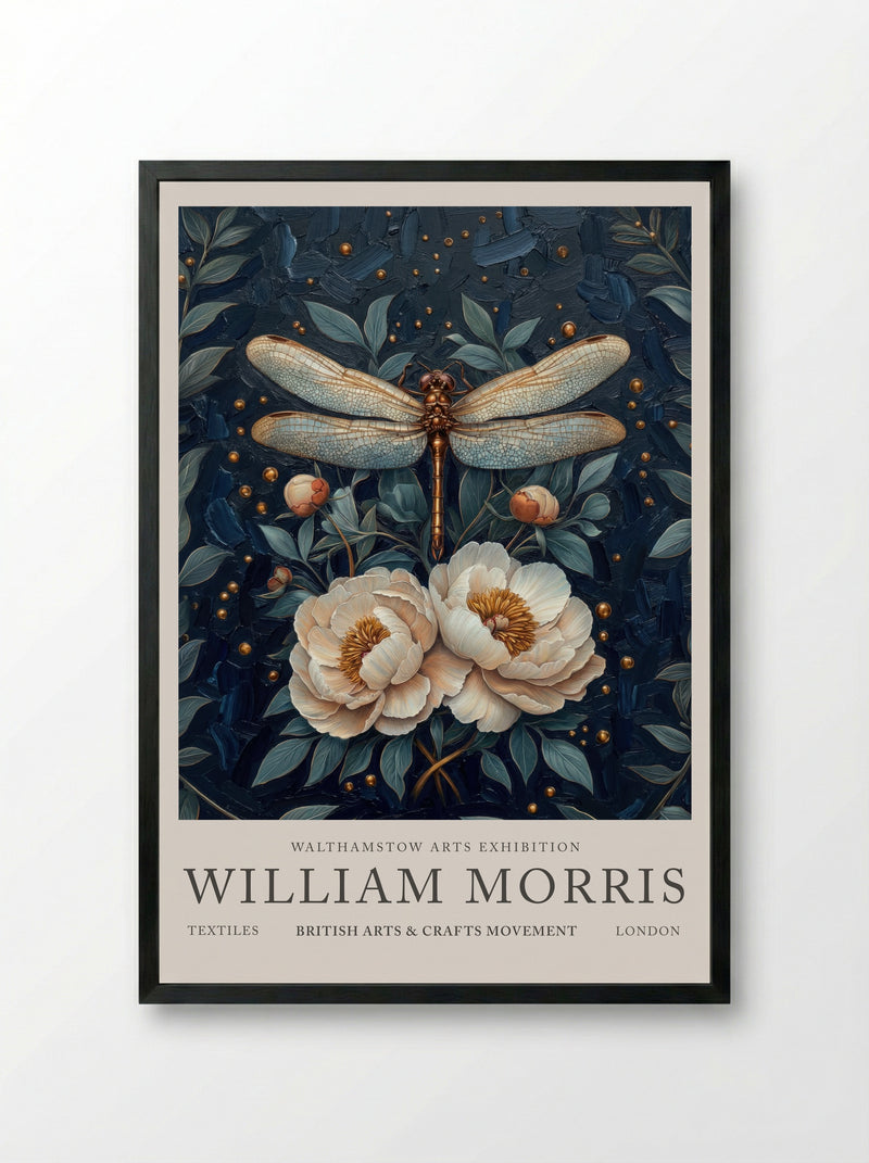 Dragonfly Dazzle - William Morris - Framed Print Black