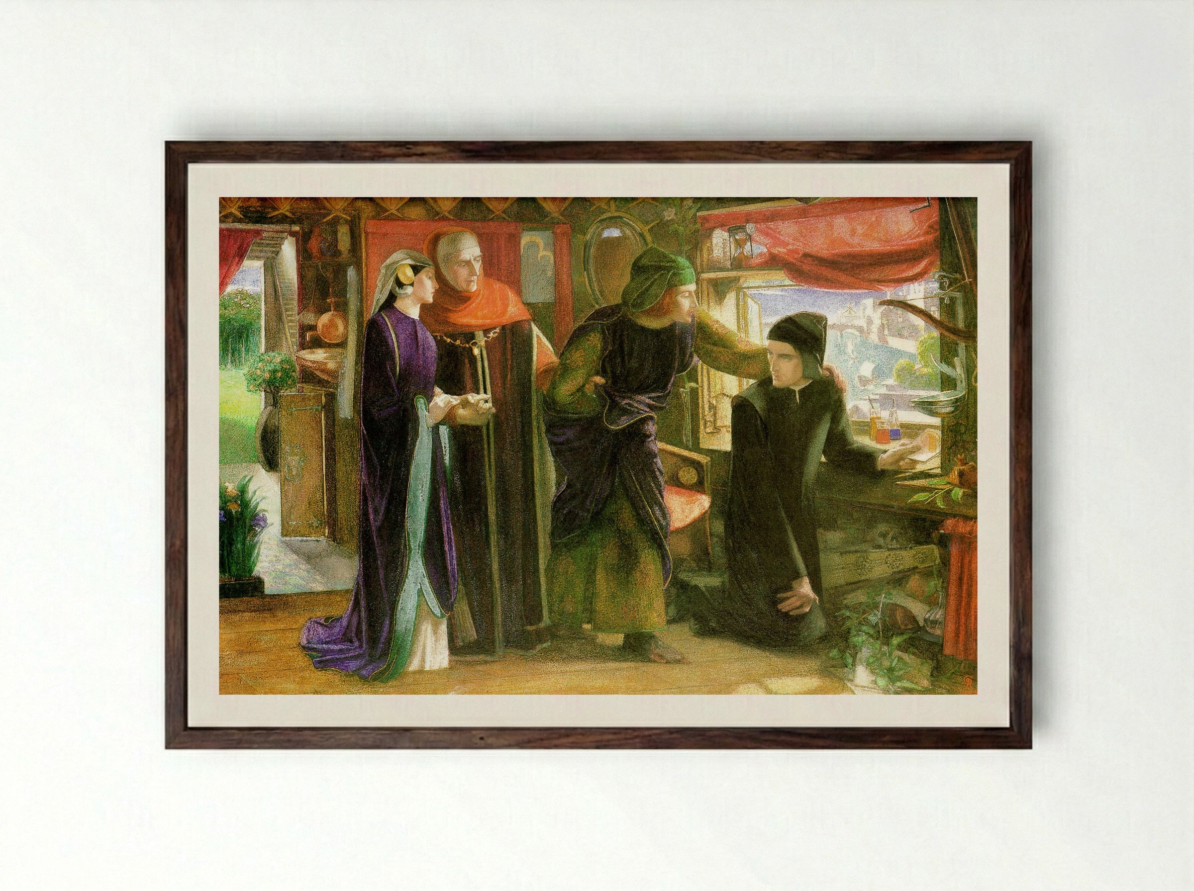 The First Anniversary of the Death of Beatrice - Dante Gabriel Rossetti - Framed Print Dark Wood
