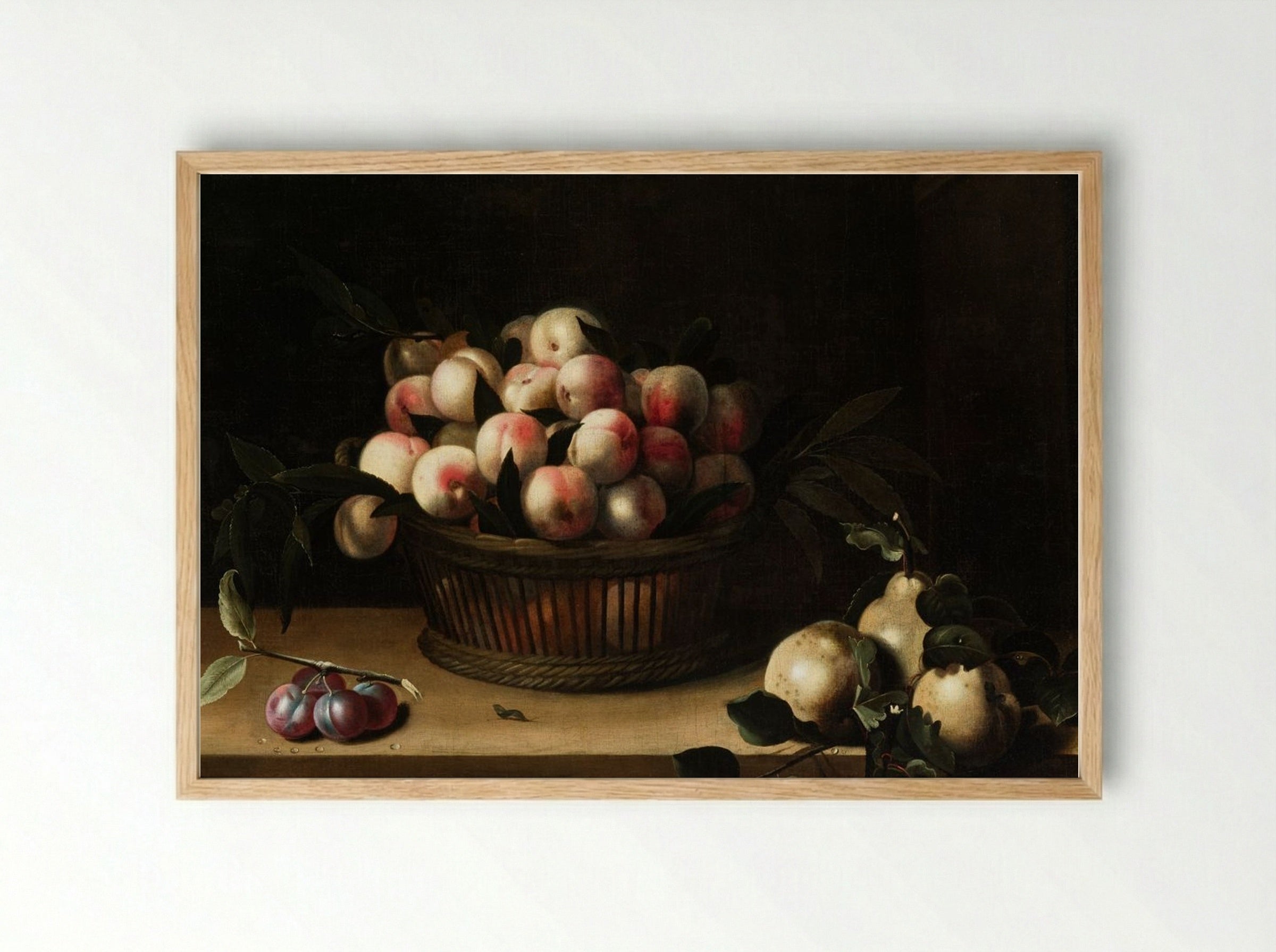 Basket of Peaches with Quinces and Plums - Louise Moillon - Framed Print Wood
