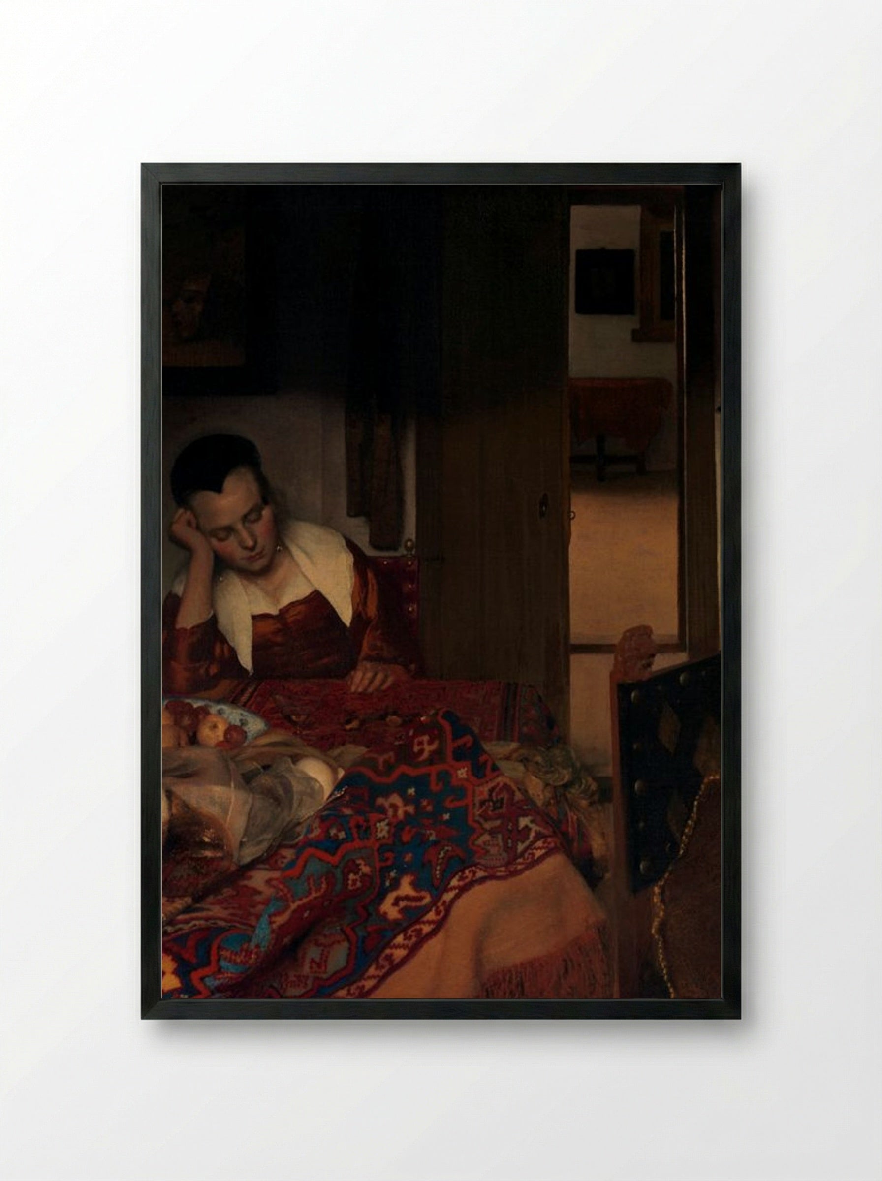 A Maid Asleep - Johannes Vermeer - Framed Print Black