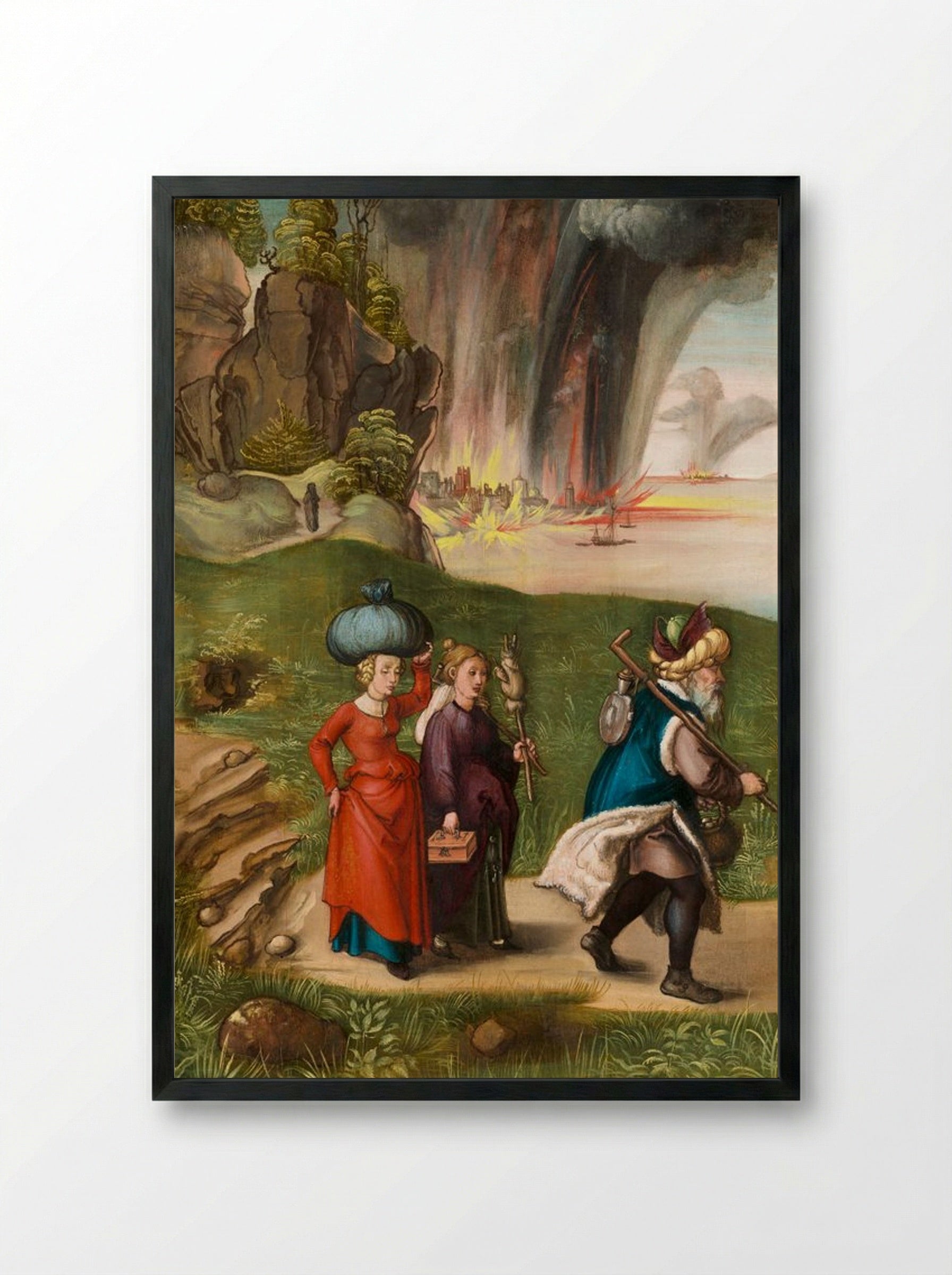 The Destruction of Sodom (Reverse of Madonna and Child) - Albrecht Dürer - Framed Print Black