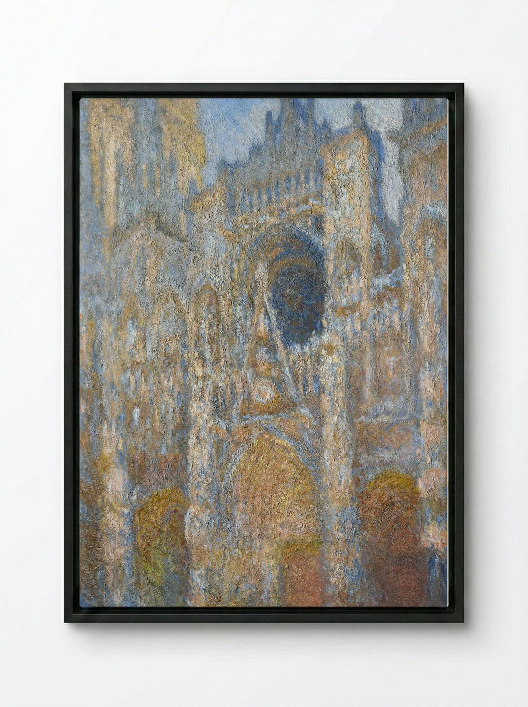 Rouen Cathedral, the Facade in Sunlight - Claude Monet - Framed Canvas Black