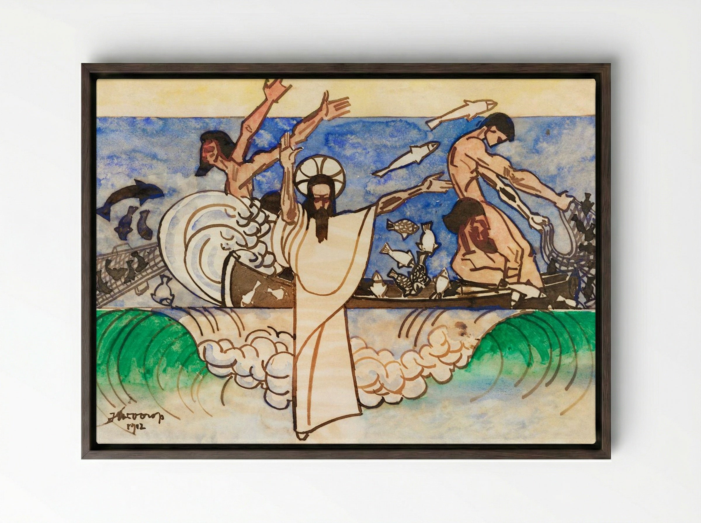 The Miraculous Catch of Fish - Jan Toorop - Framed Canvas Dark Wood