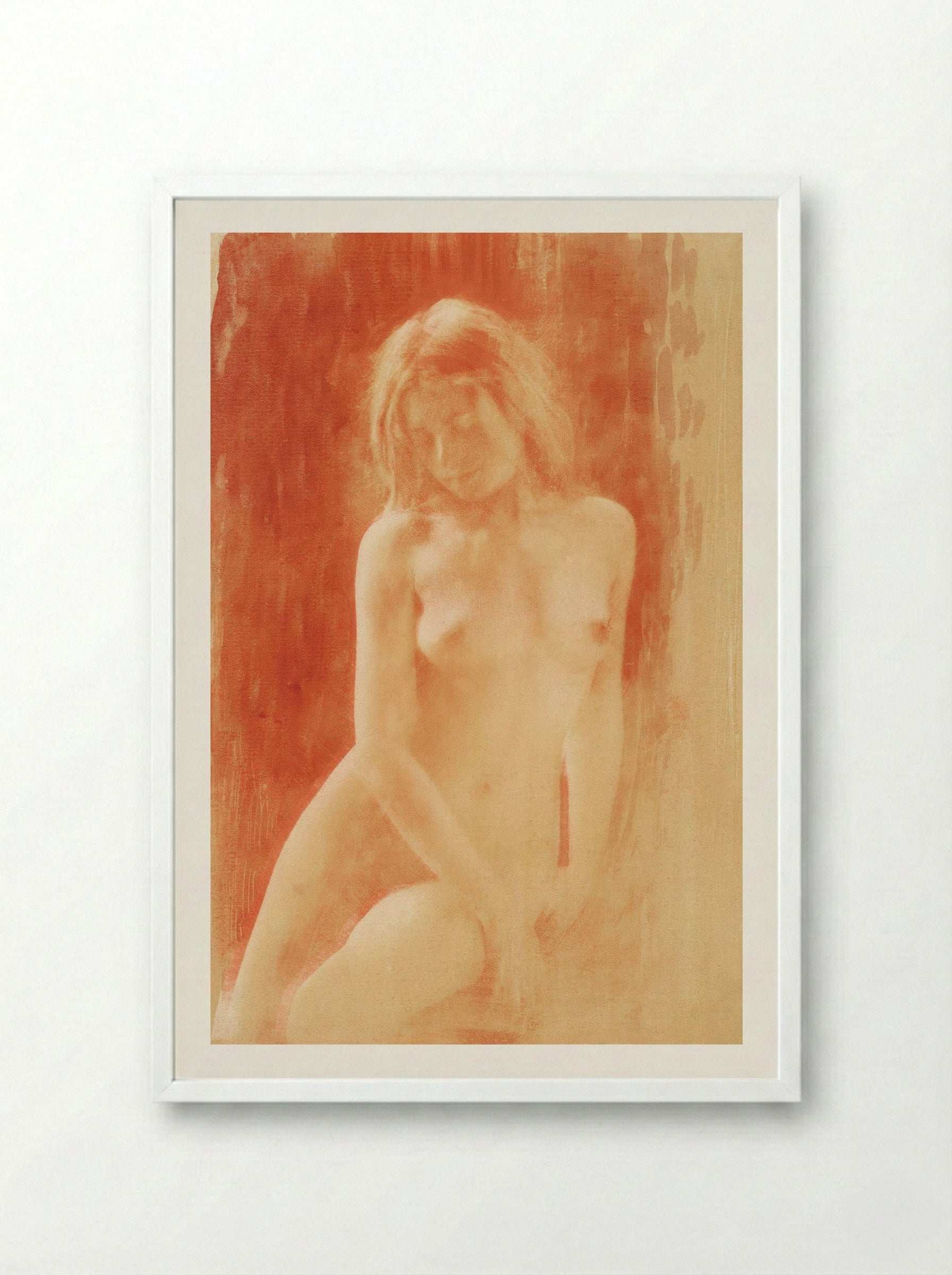 Study in Orange (Nude Woman) - René Le Bègue - Framed Print White