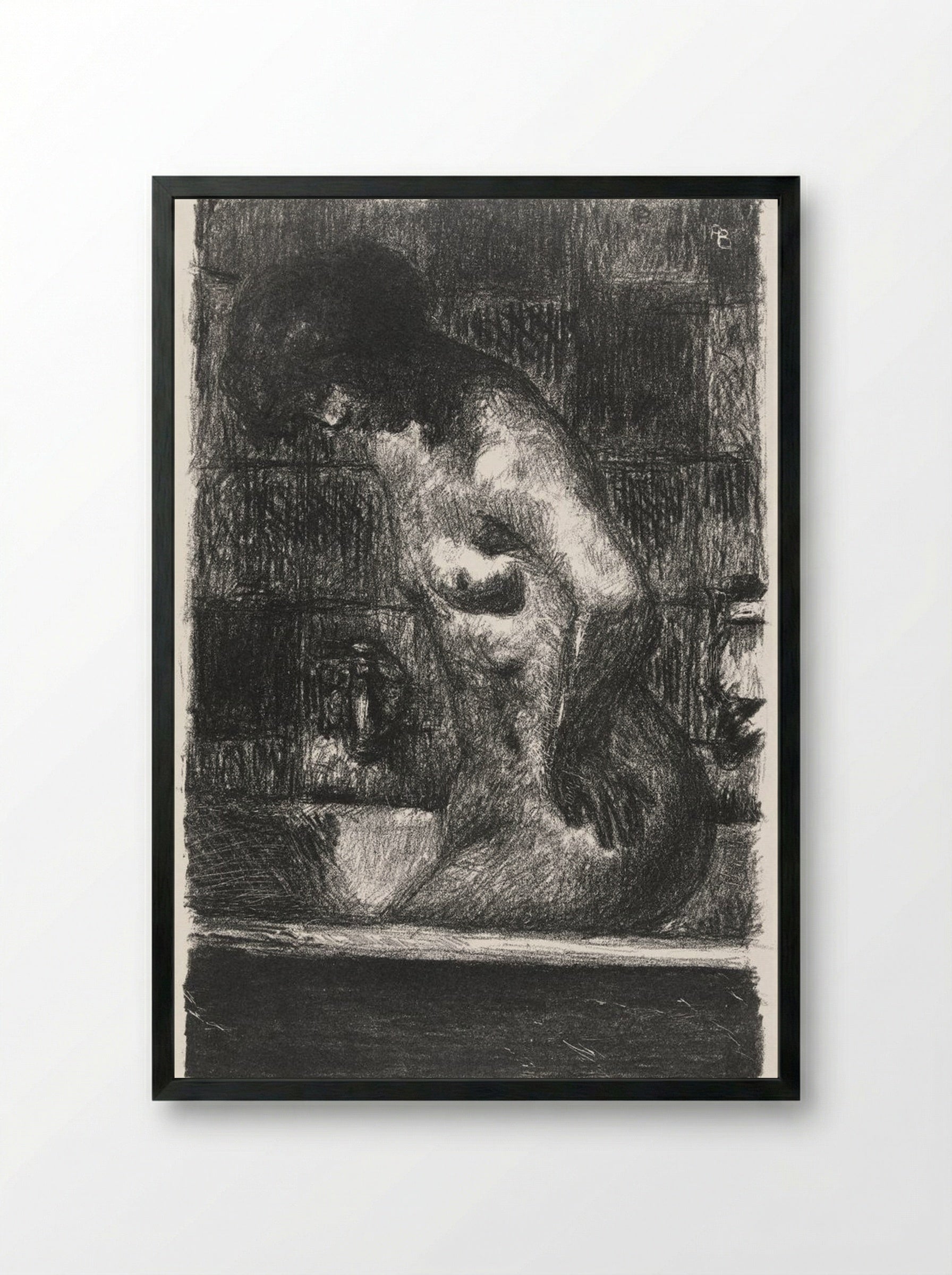 Woman Standing in Her Bathtub - Pierre Bonnard - Framed Print Black