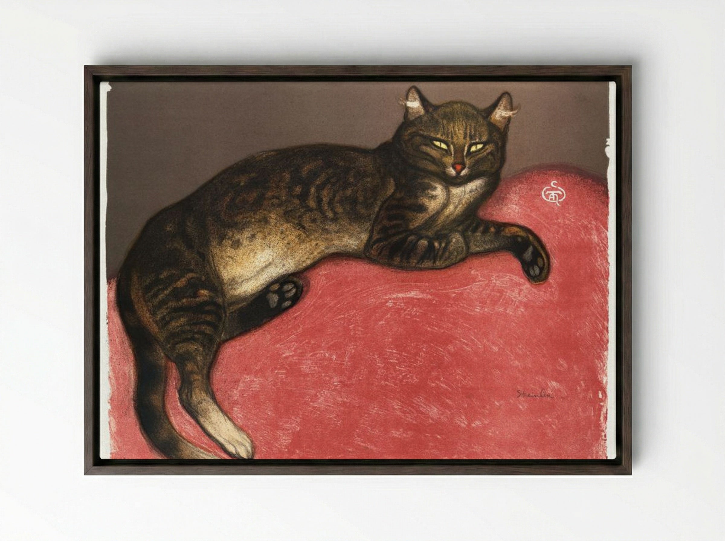 L'Hiver, Chat sur un Coussin - Théophile Alexandre Steinlen - Framed Canvas Dark Wood