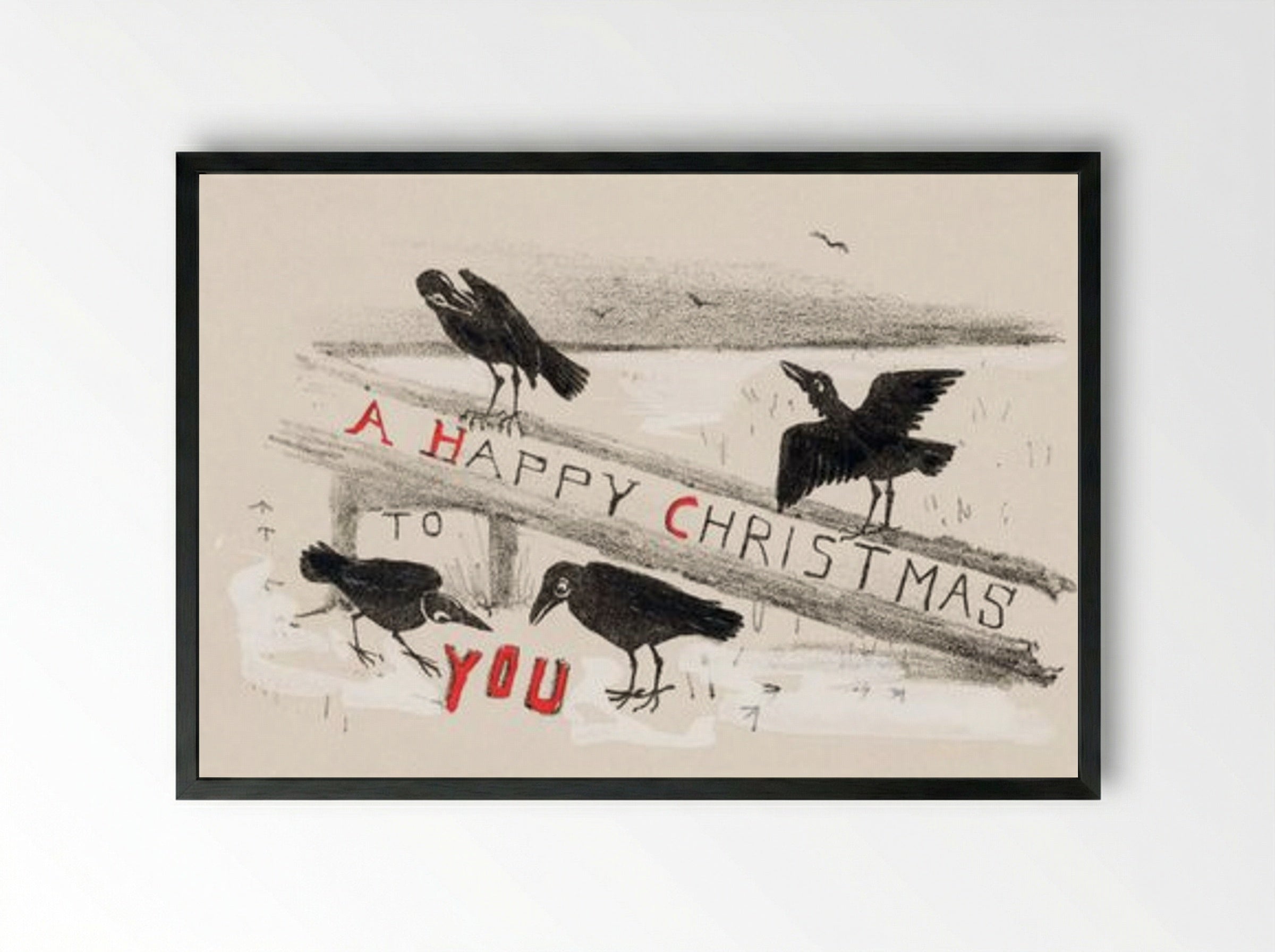 Christmas Card with Four Crows - Theo van Hoytema - Framed Print Black