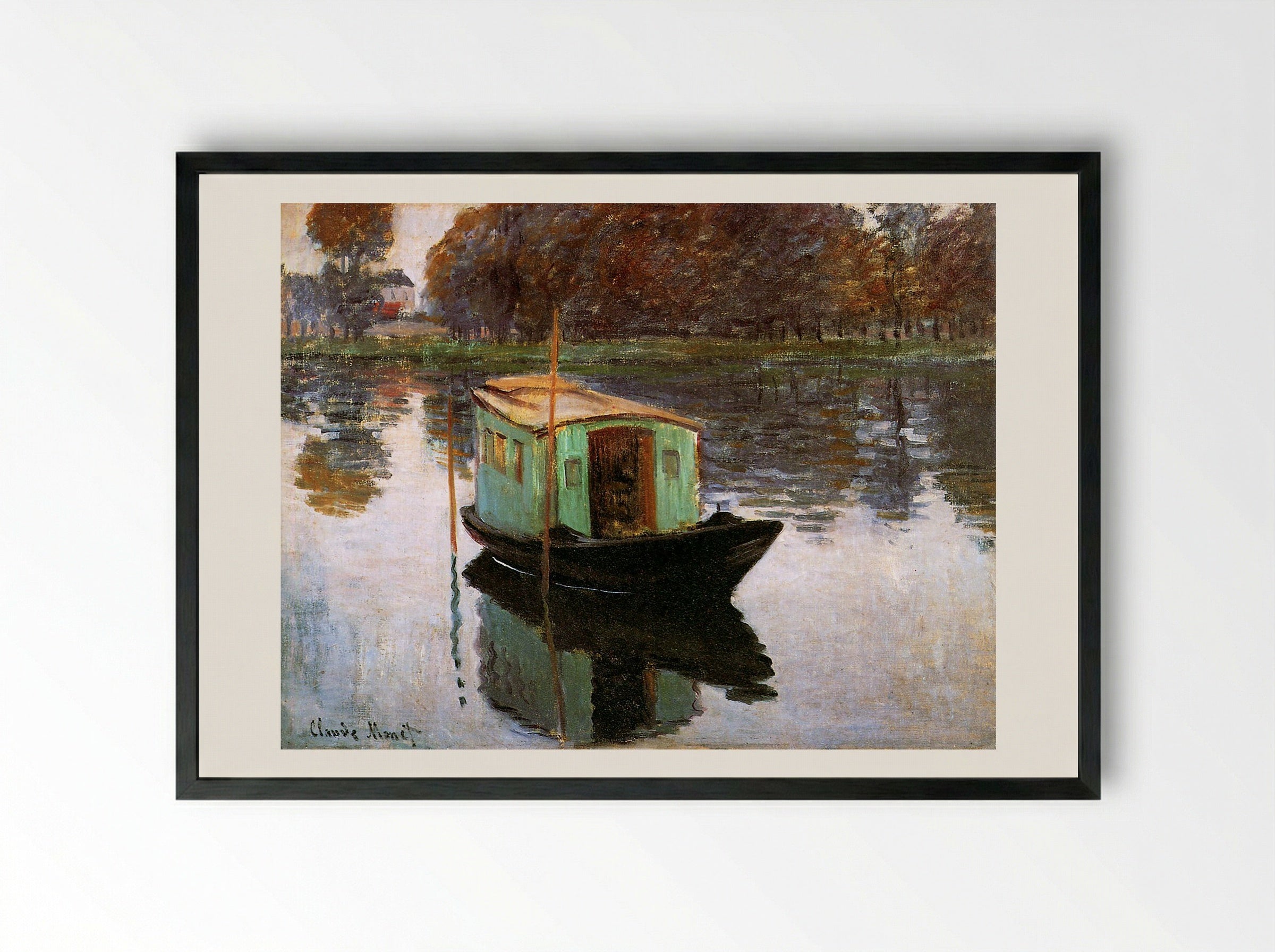 The Studio Boat - Claude Monet - Framed Print Black