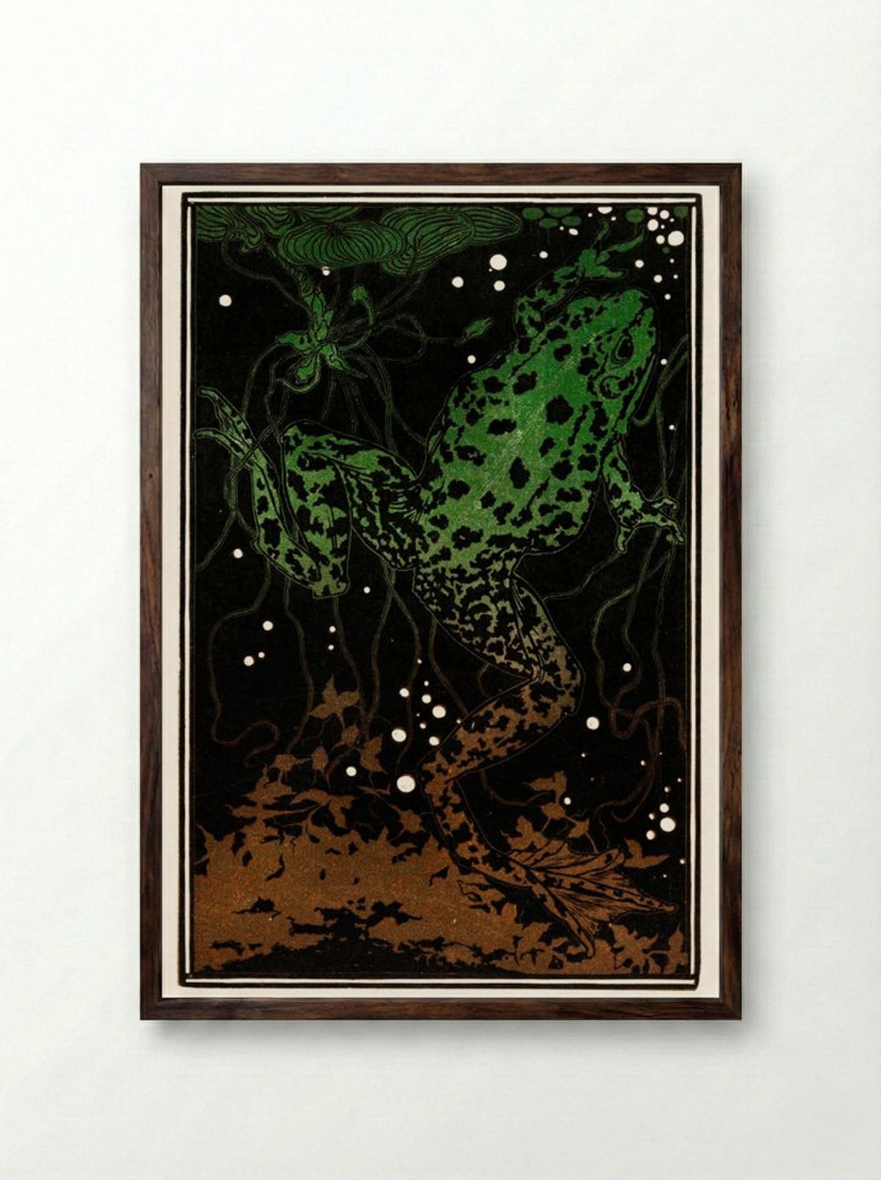 Swimming Frog - Julie de Graag - Framed Print Dark Wood