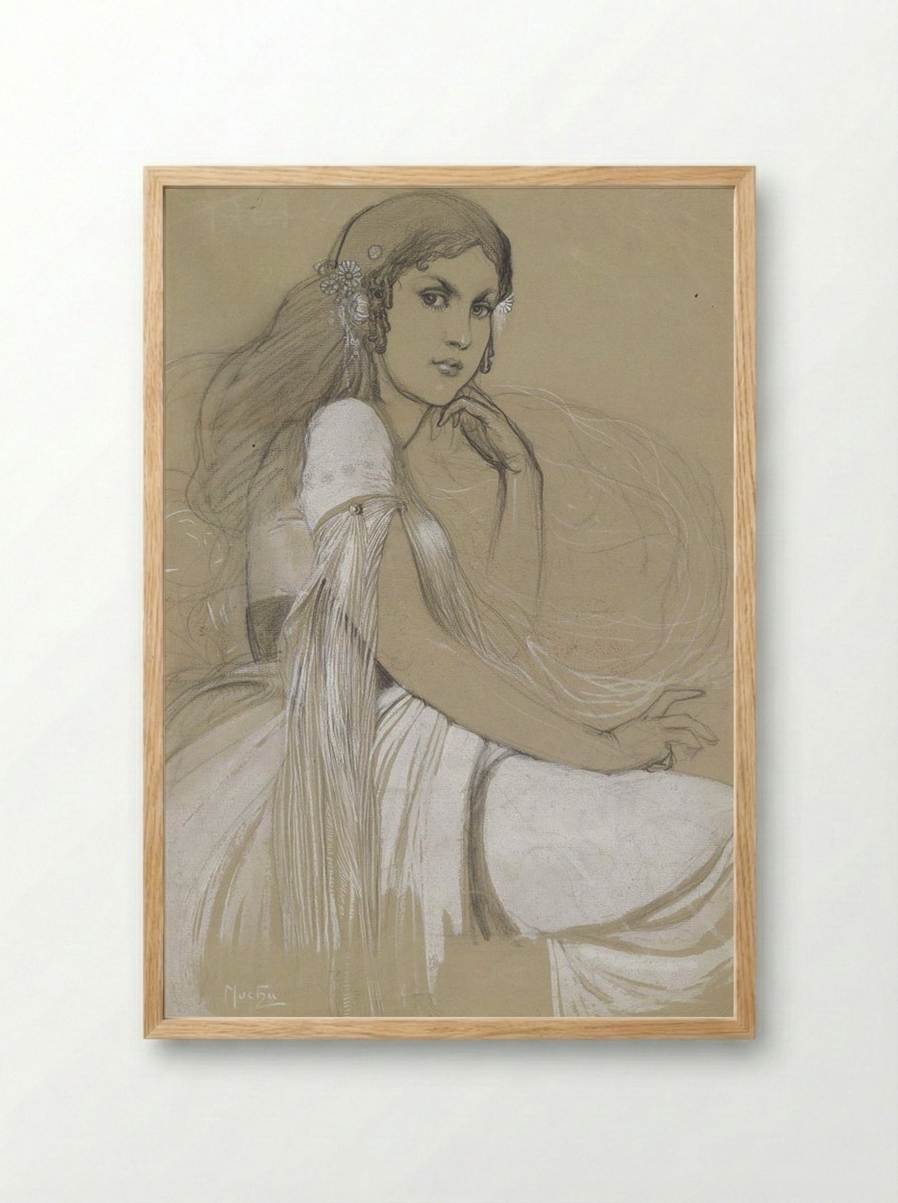 Study of Jaroslava Mucha, the Artist's Daughter - Alphonse Mucha - Framed Print Wood