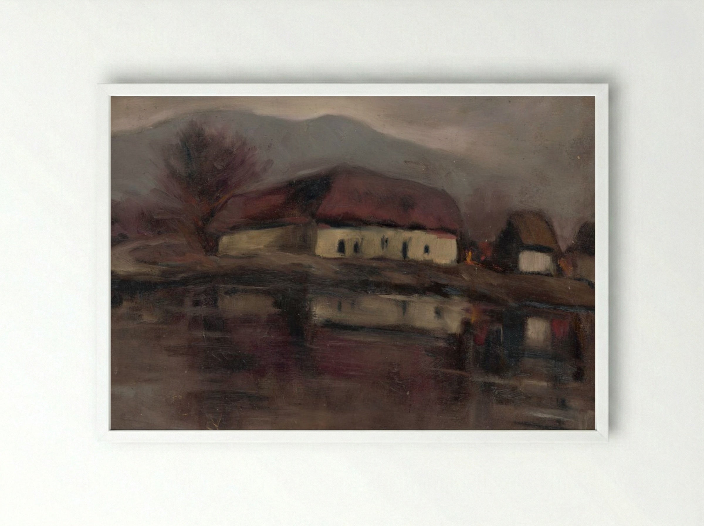 Sketch of a Landscape with a Lake - Zolo Palugyay - Framed Print White