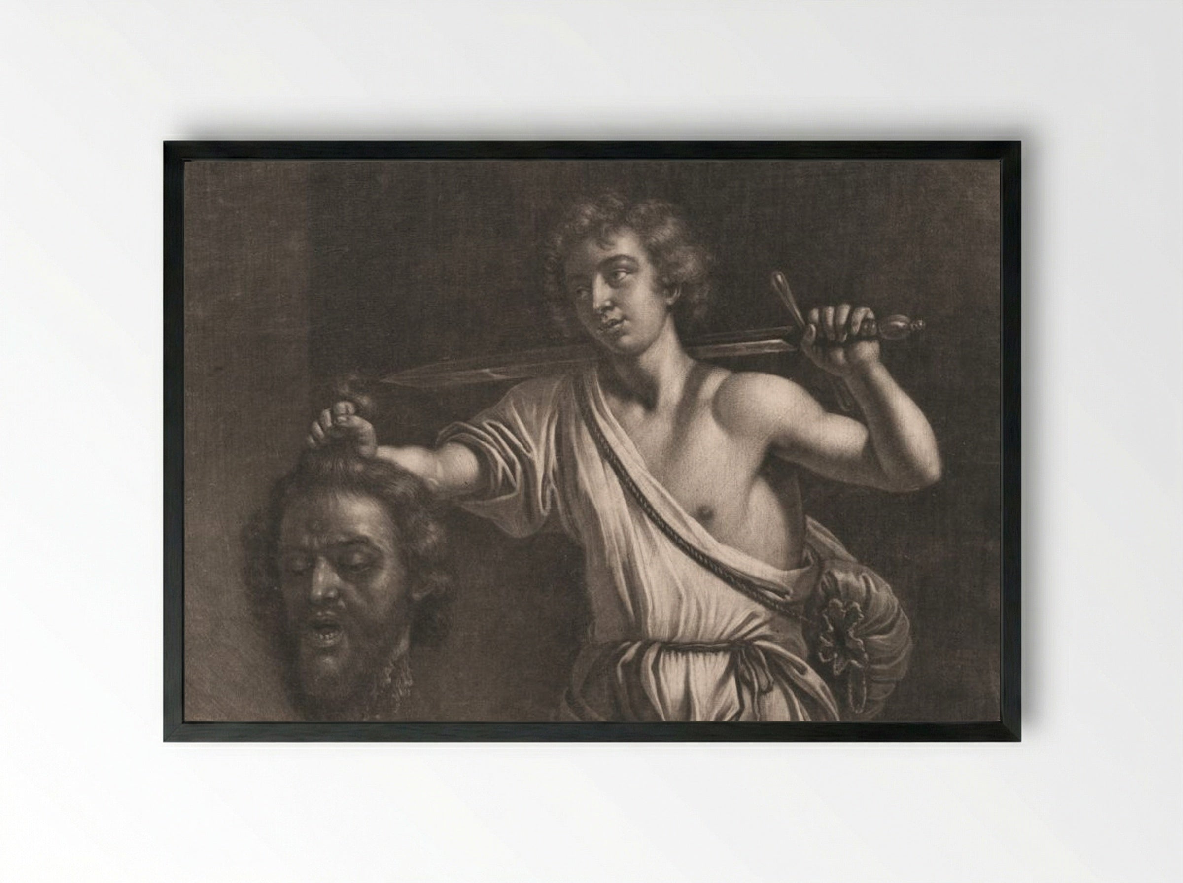 David with the Head of Goliath - Wallerant Vaillant - Framed Print Black