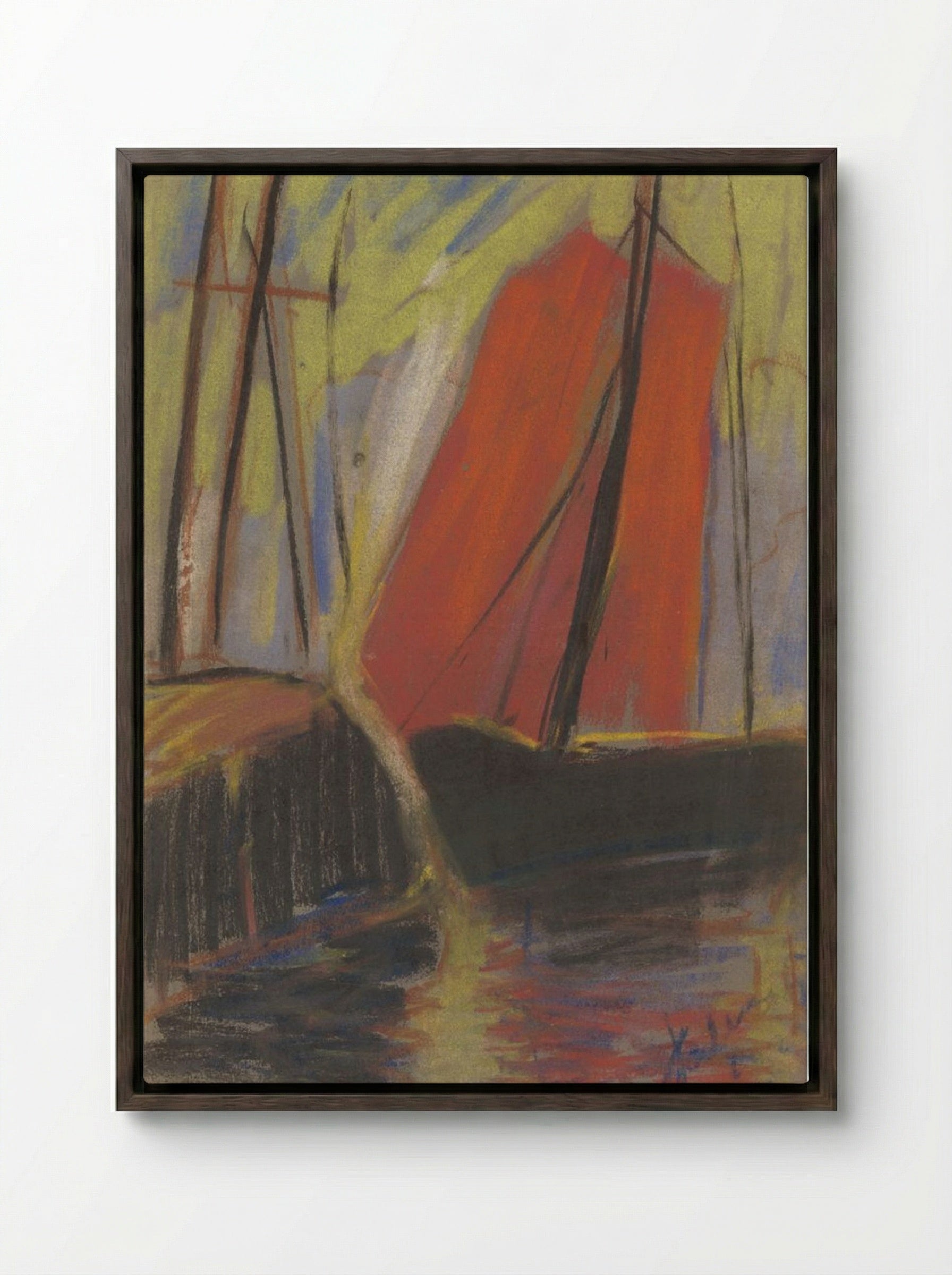 Red Yacht - Zolo Palugyay - Framed Canvas Dark Wood