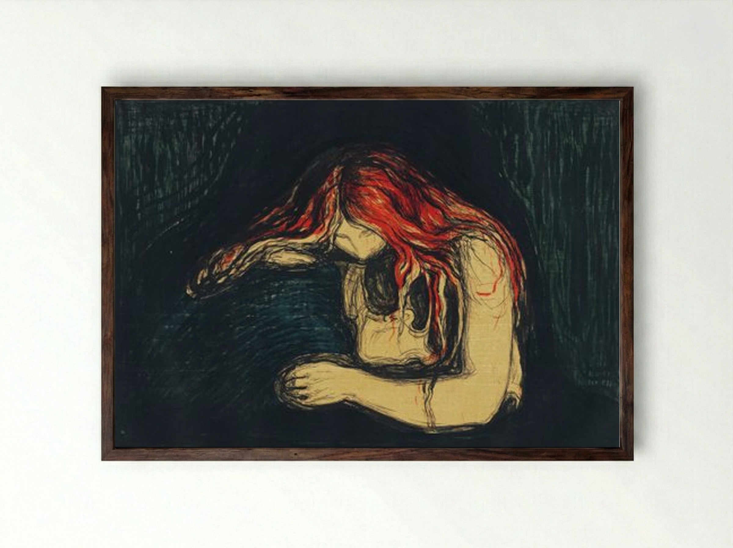 The Vampire II - Edvard Munch - Framed Print Dark Wood