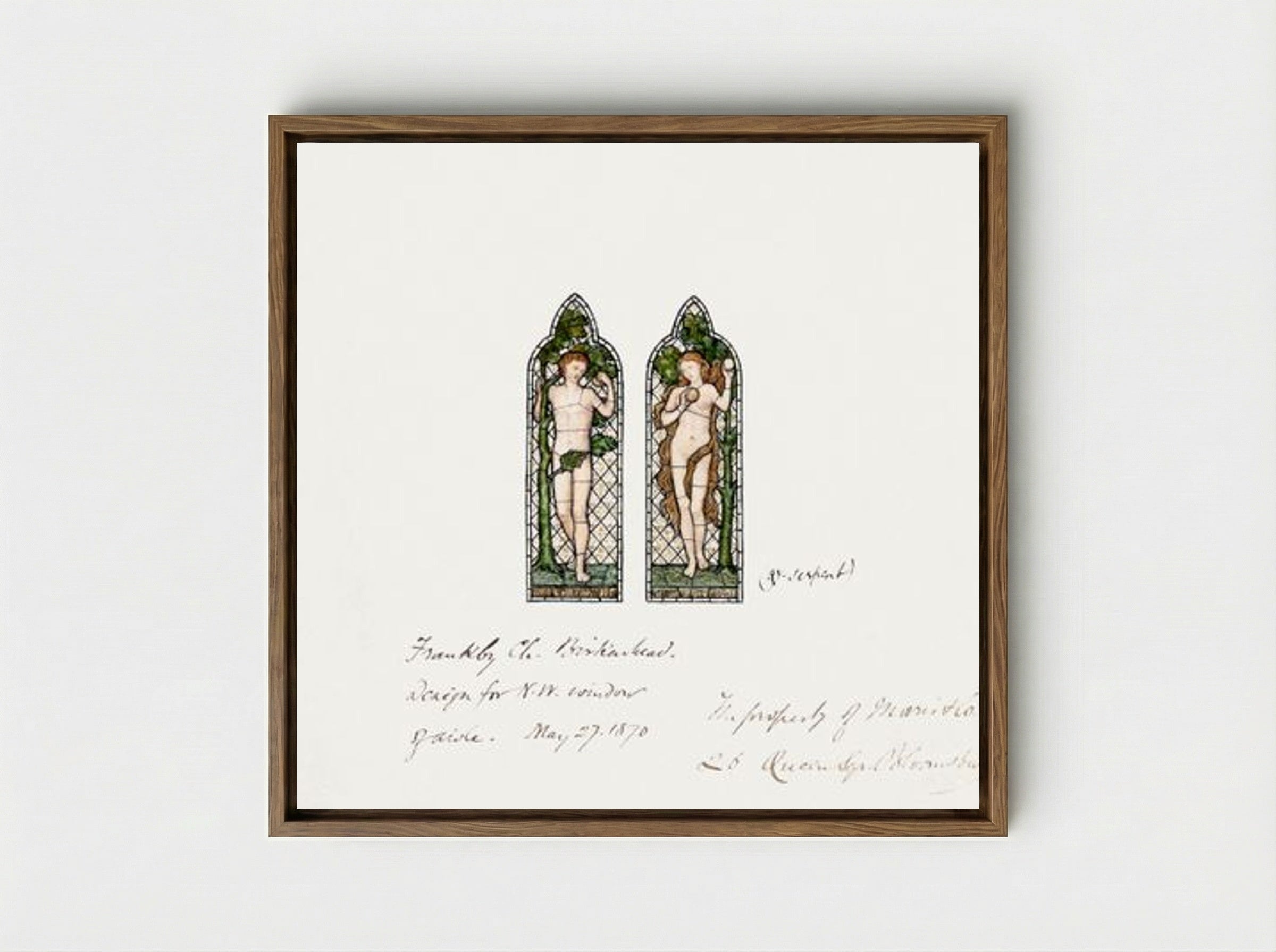 Design for Stained Glass Window: Adam and Eve - Fine Art Print - Framed Canvas Wood