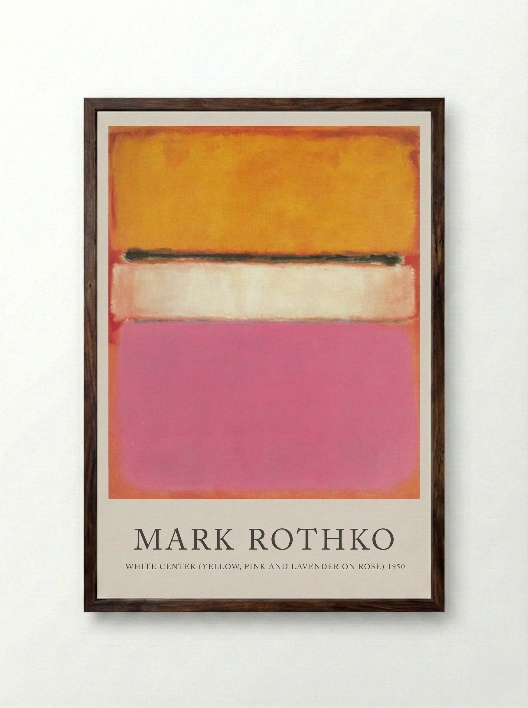 White Center (Yellow, Pink and Lavender on Rose) - Mark Rothko - Framed Print Dark Wood