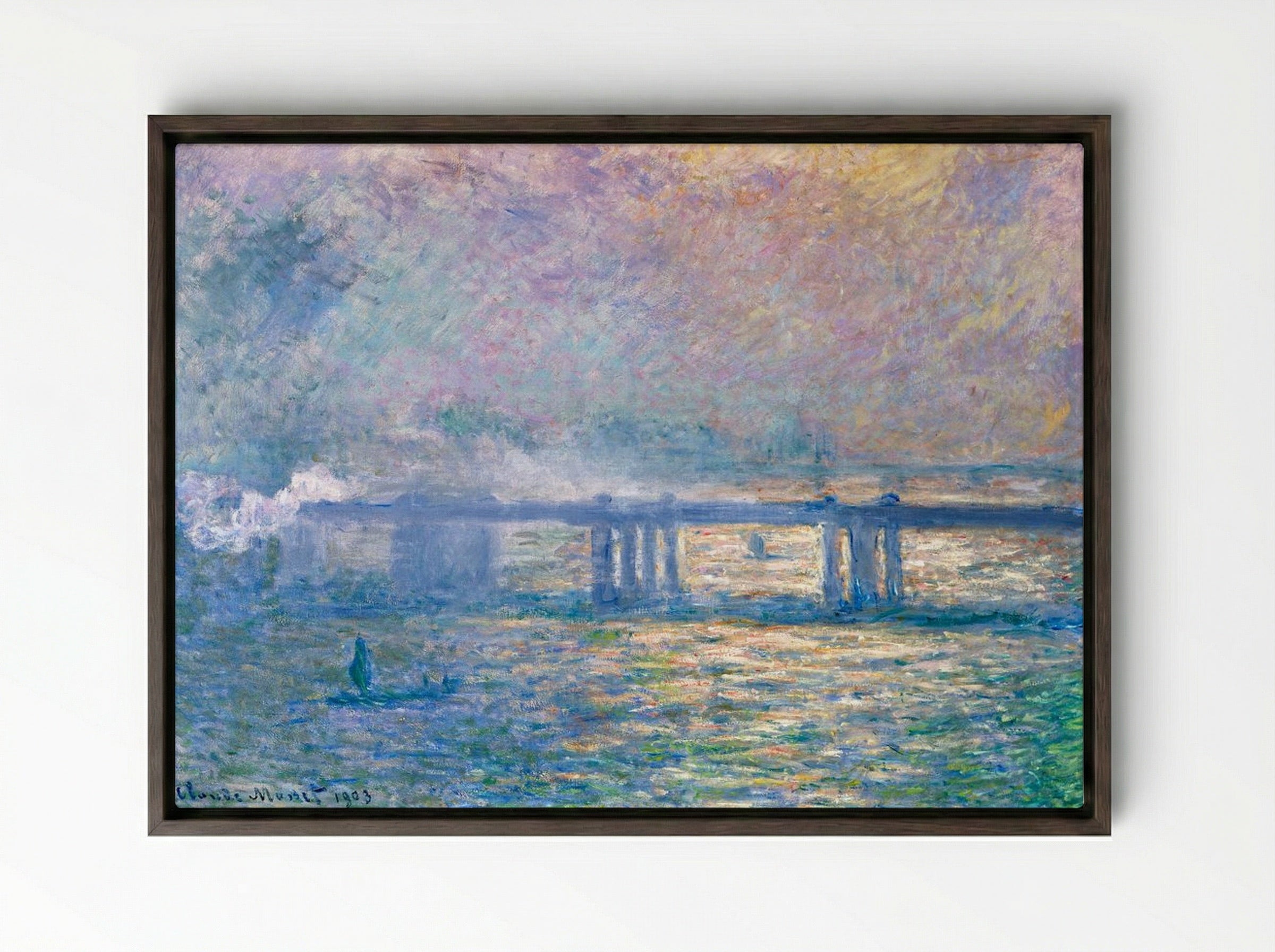 Charing Cross Bridge - Claude Monet - Framed Canvas Dark Wood
