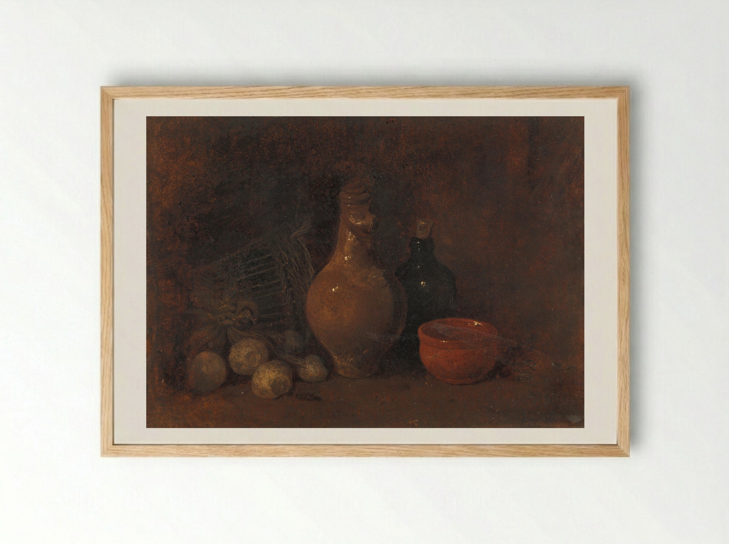 Stilleven met vier vruchten, glas en aardewerk - François Bonvin - Framed Print Wood