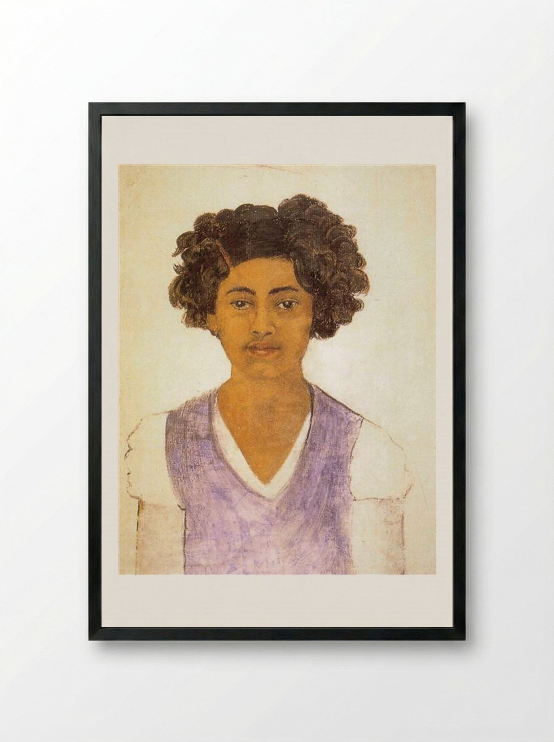 Self-Portrait (Bust with Purple Shirt) - Frida Kahlo - Framed Print Black
