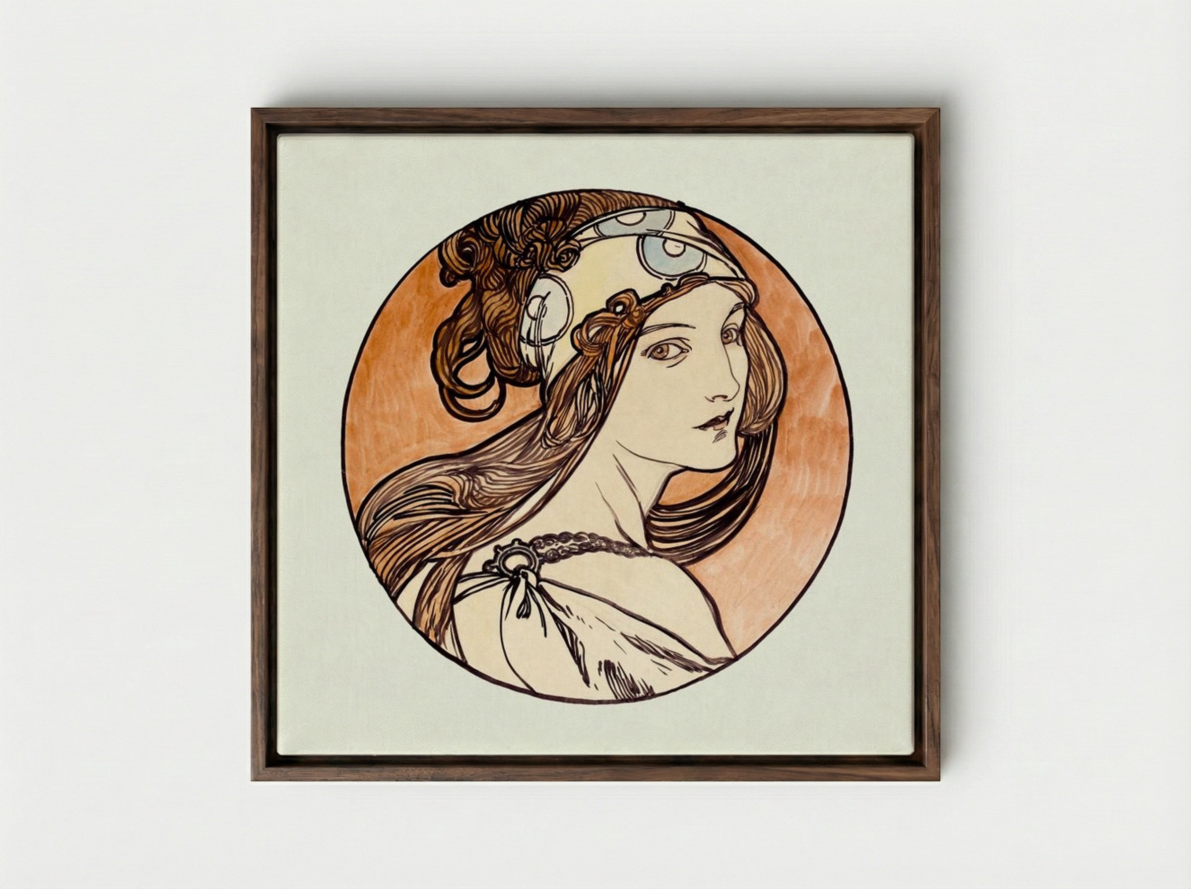 Stained Glass Window Design for Fouquet Boutique - Alphonse Mucha - Framed Canvas Dark Wood