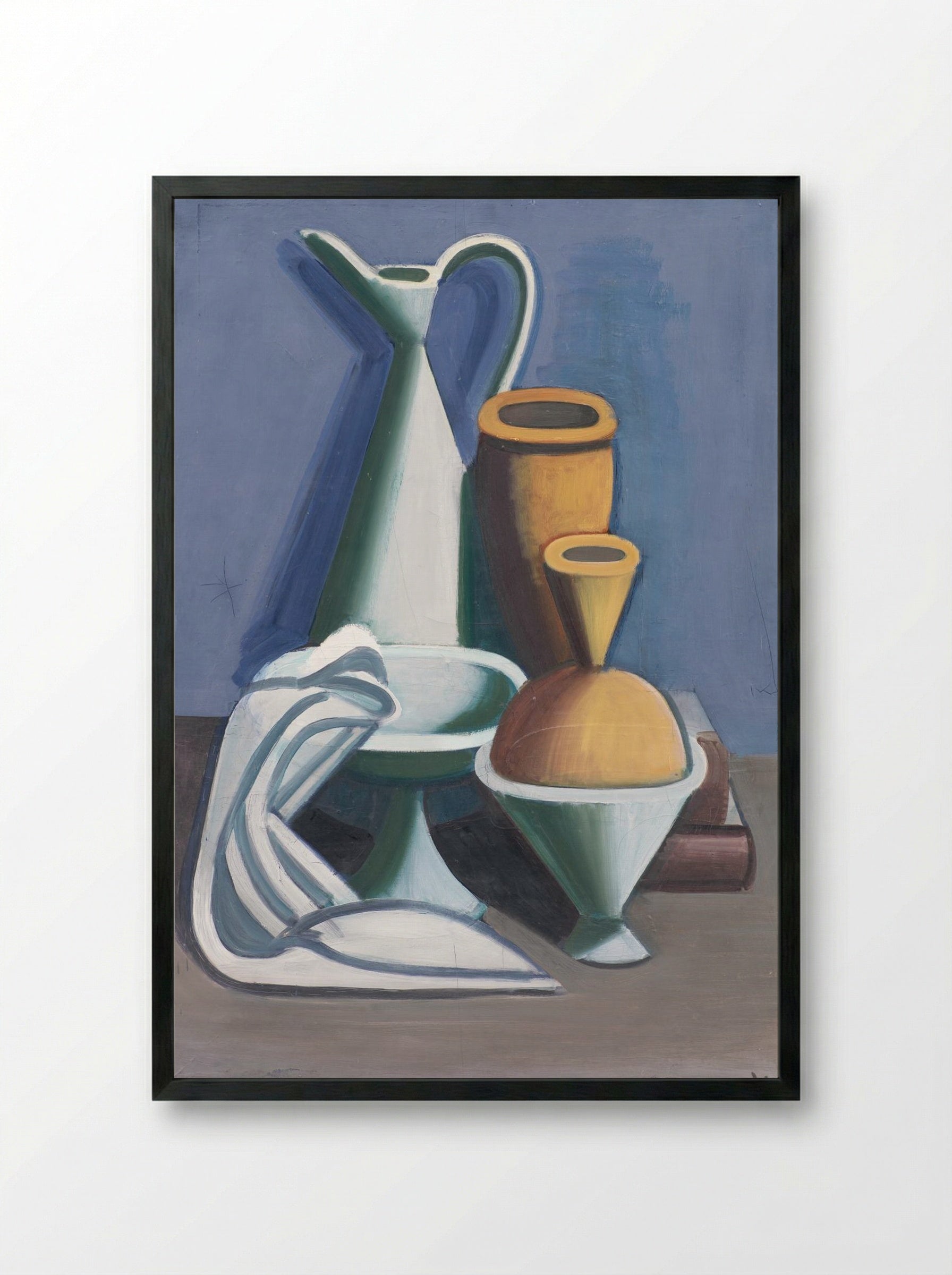 Arrangement with Watering Can, Towel and Jars - Vilhelm Lundstrøm - Framed Print Black