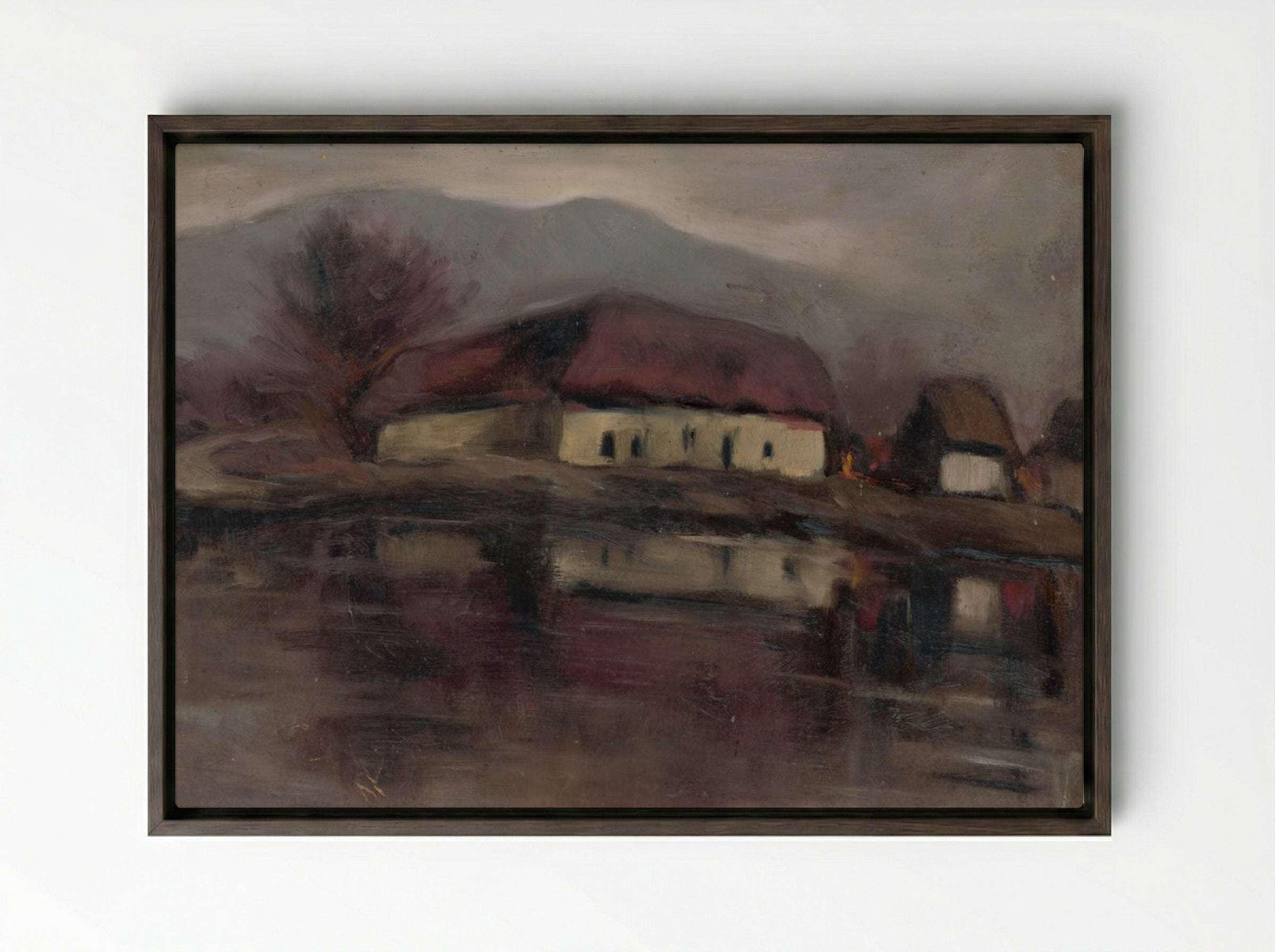 Sketch of a Landscape with a Lake - Zolo Palugyay - Framed Canvas Dark Wood
