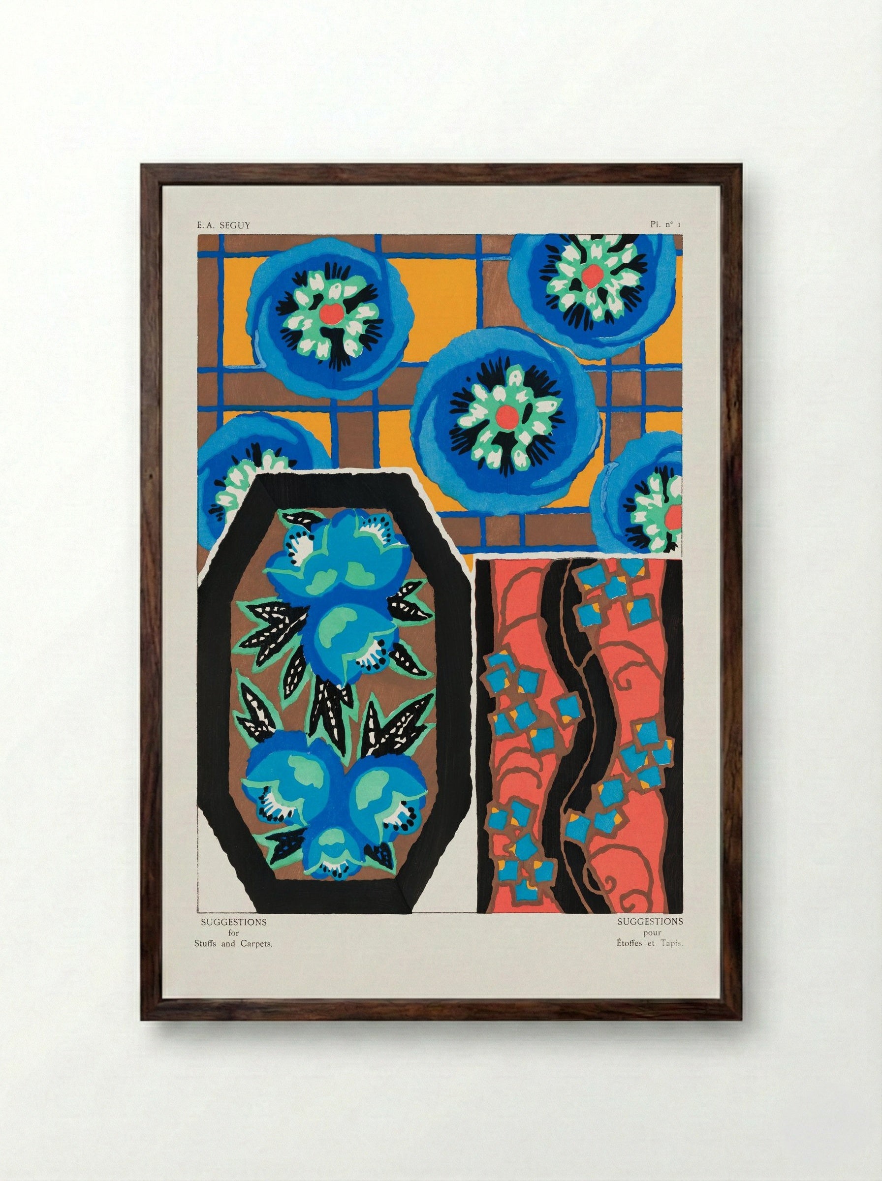 Suggestions for Stuffs and Carpets, Plate 1 - Émile-Allain Séguy - Framed Print Dark Wood