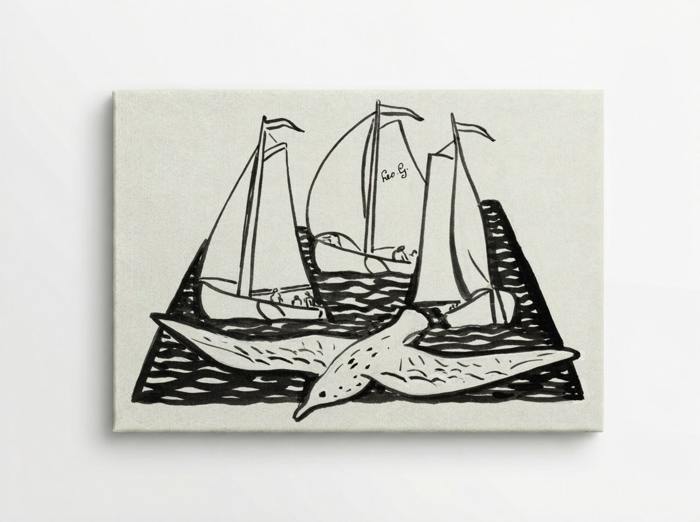 Three Sailing Ships and a Seagull - Leo Gestel - Canvas