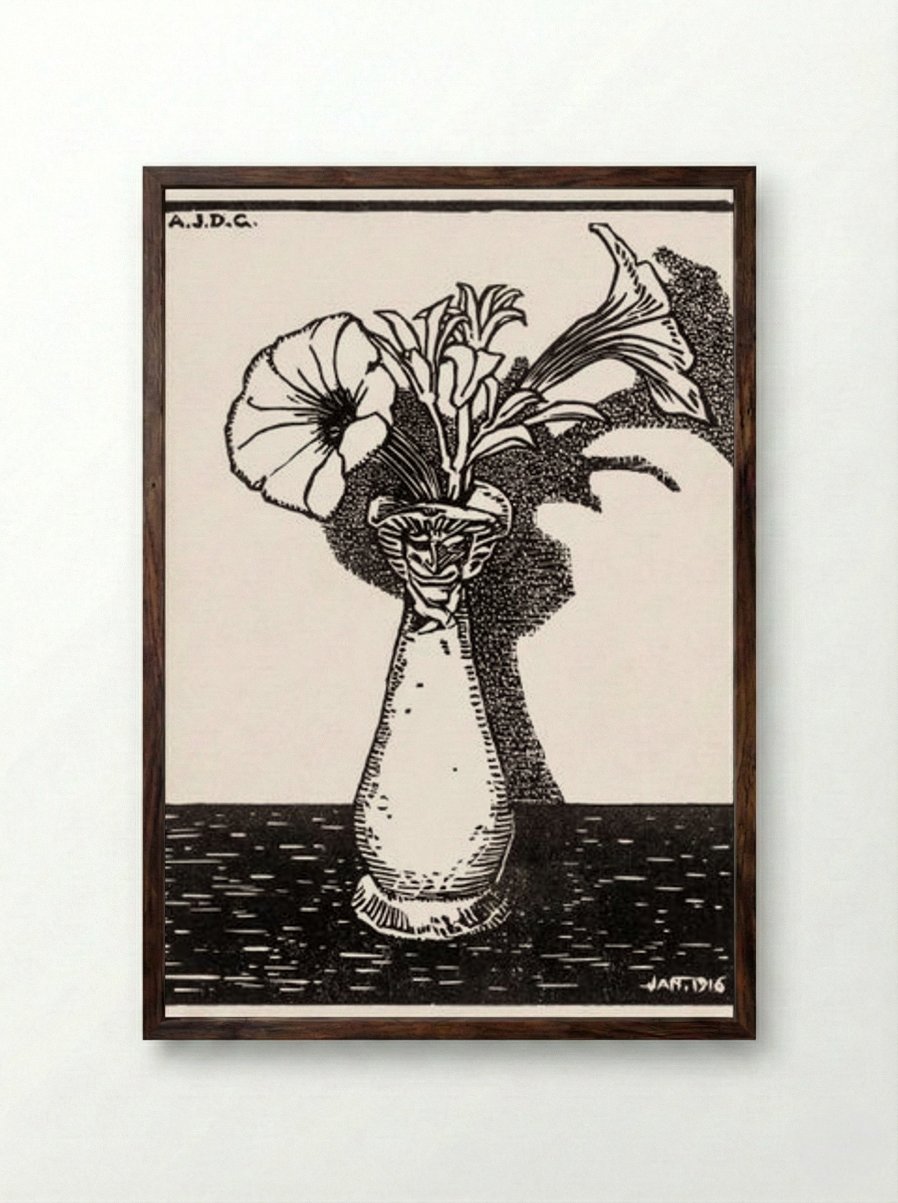 Vase with Flowers - Julie de Graag - Framed Print Dark Wood
