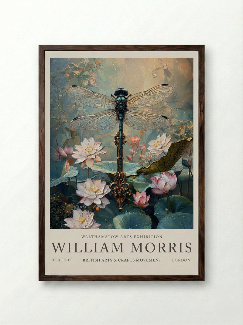 Dragonfly Dream - William Morris - Framed Print Dark Wood