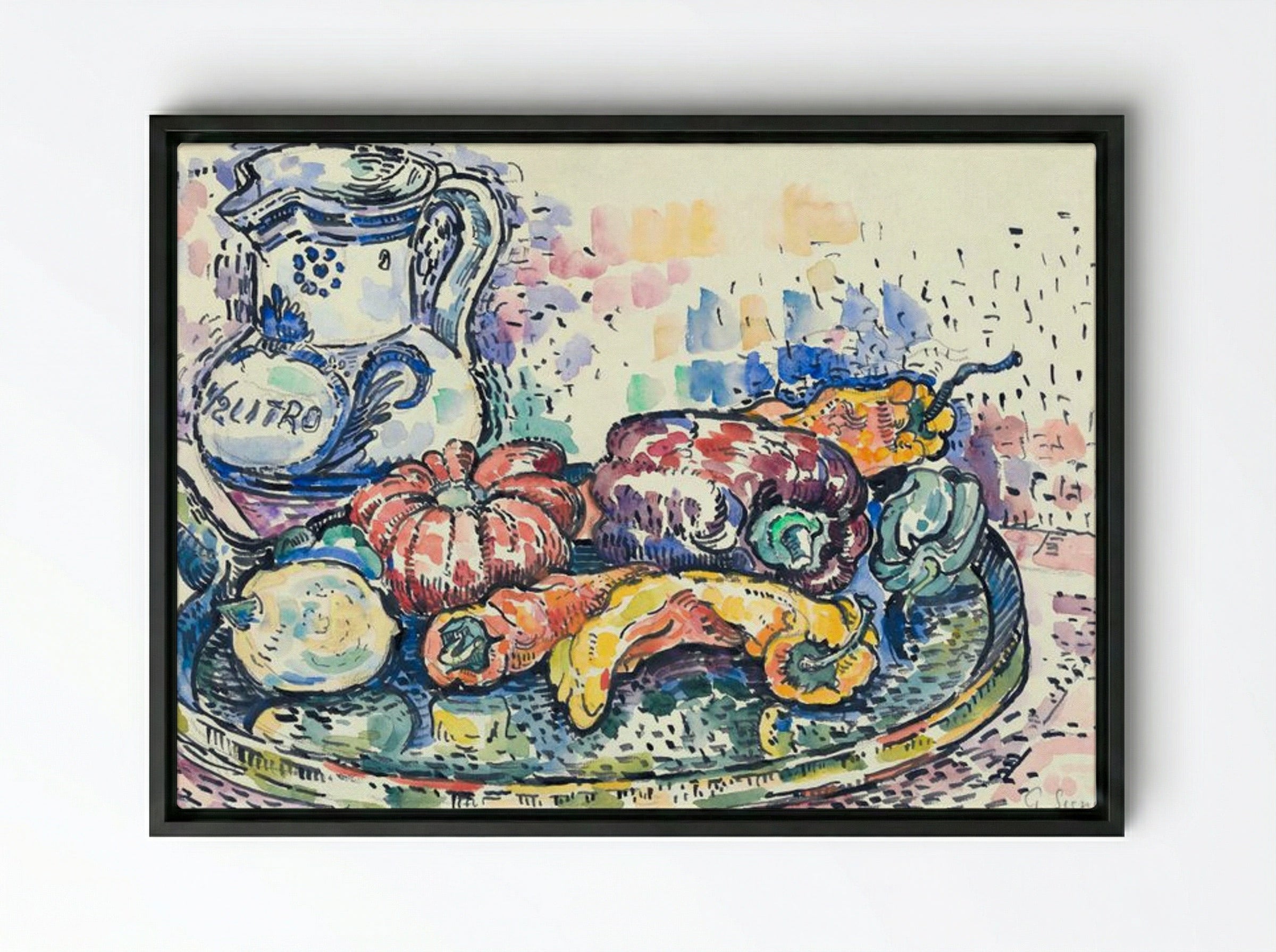 Still Life with Jug - Paul Signac - Framed Canvas Black