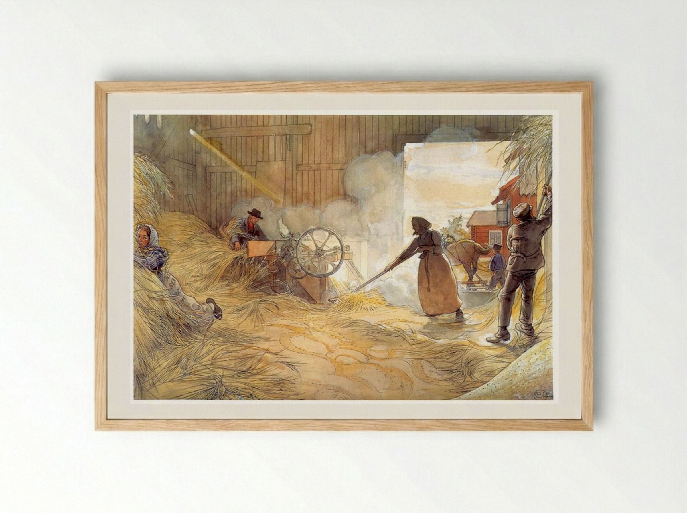 Threshing - Carl Larsson - Framed Print Wood