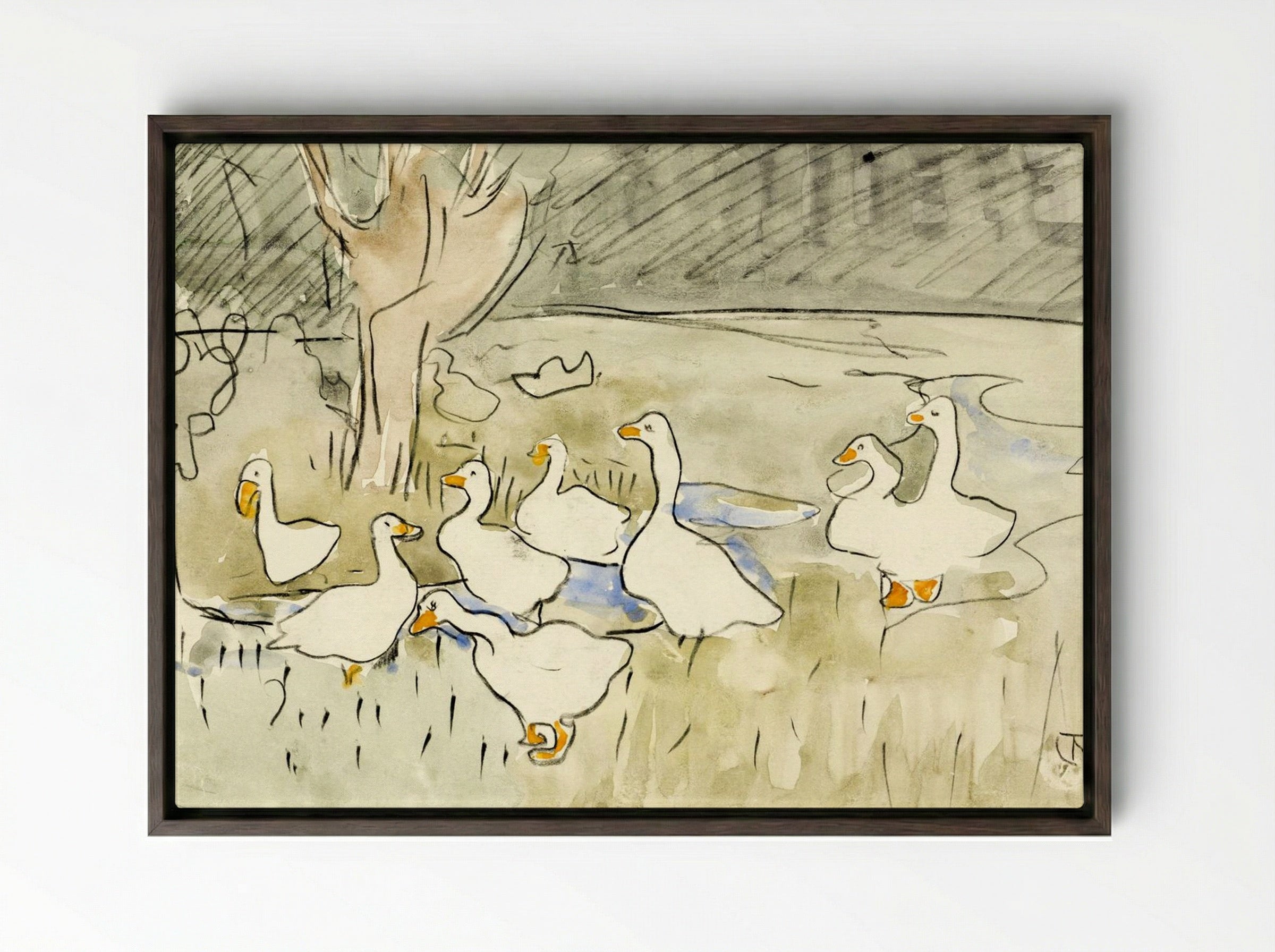 Ducks - Theo van Hoytema - Framed Canvas Dark Wood