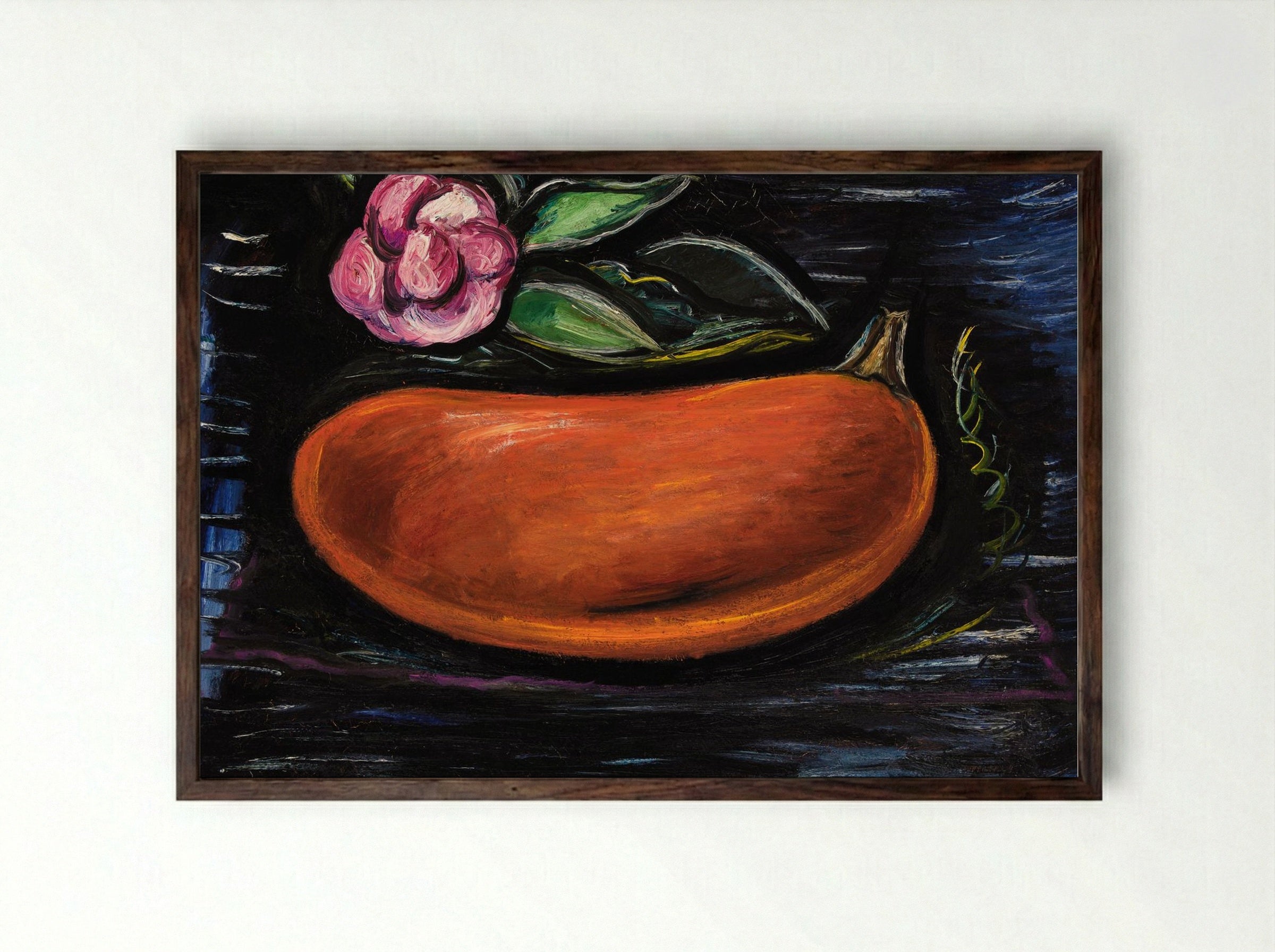 Still Life with Pumpkin and Camellia - Marsden Hartley - Framed Print Dark Wood