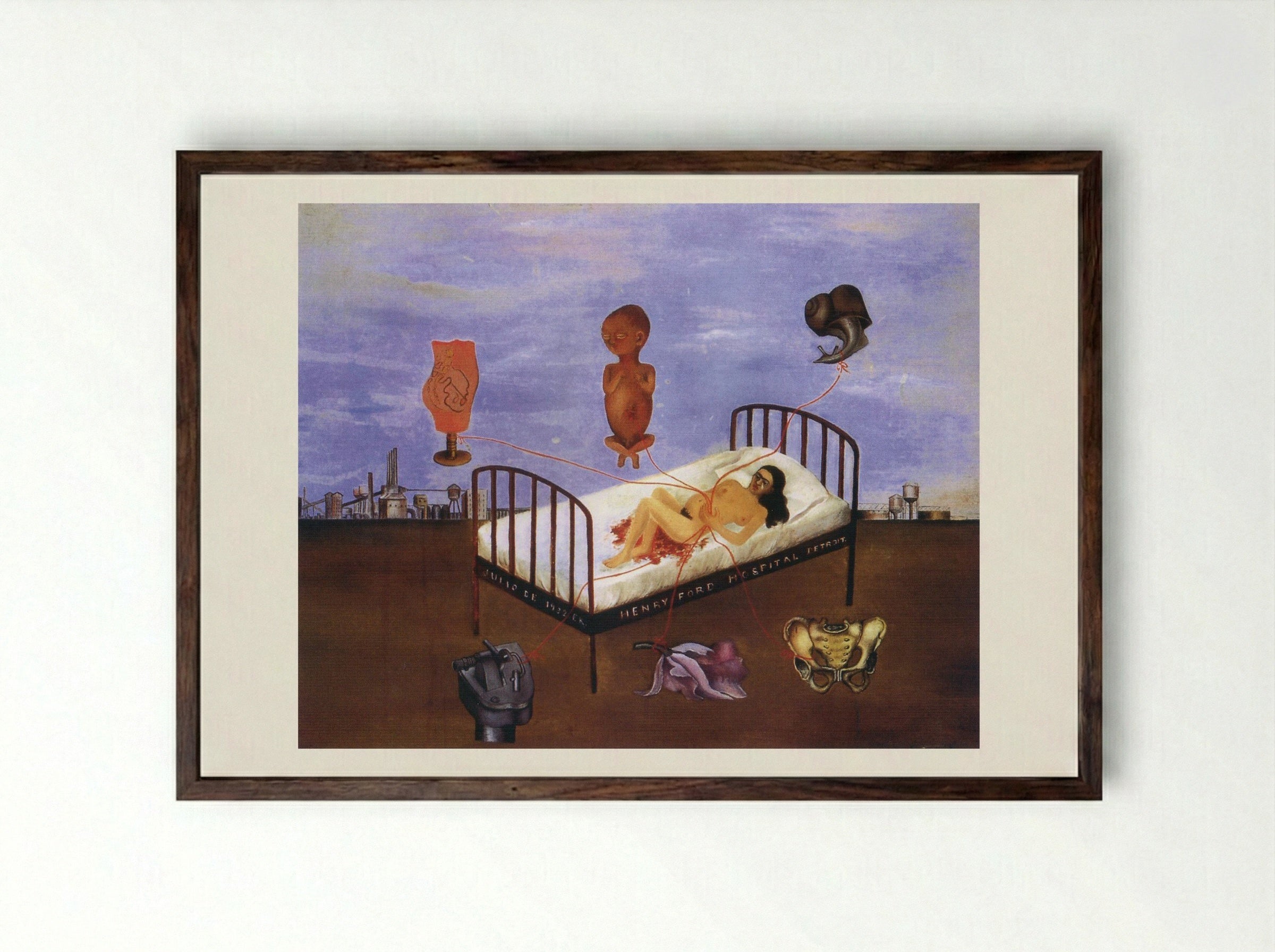Henry Ford Hospital (The Flying Bed) - Frida Kahlo - Framed Print Dark Wood