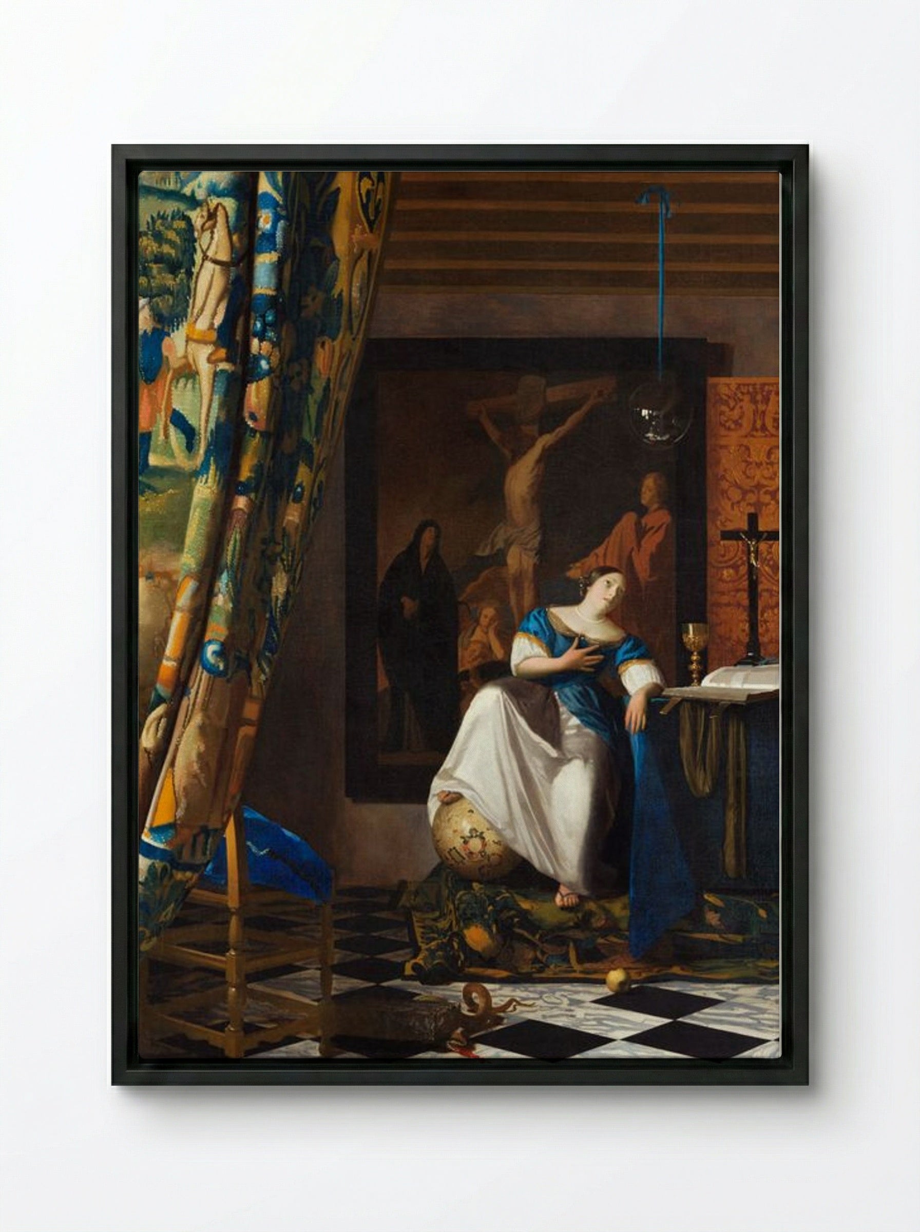 Allegory of the Catholic Faith - Johannes Vermeer - Framed Canvas Black