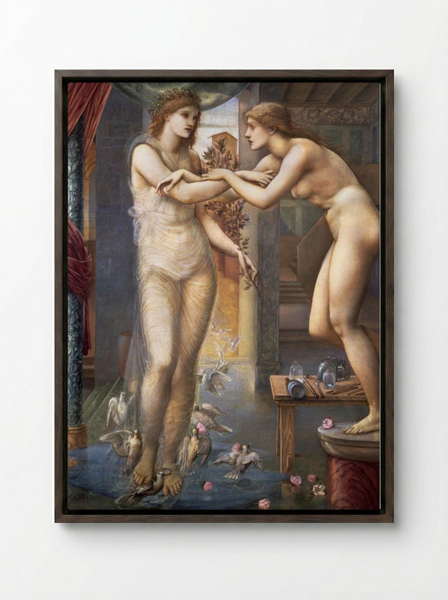 Pygmalion and the Image: The Godhead Fires - Edward Burne-Jones - Framed Canvas Dark Wood