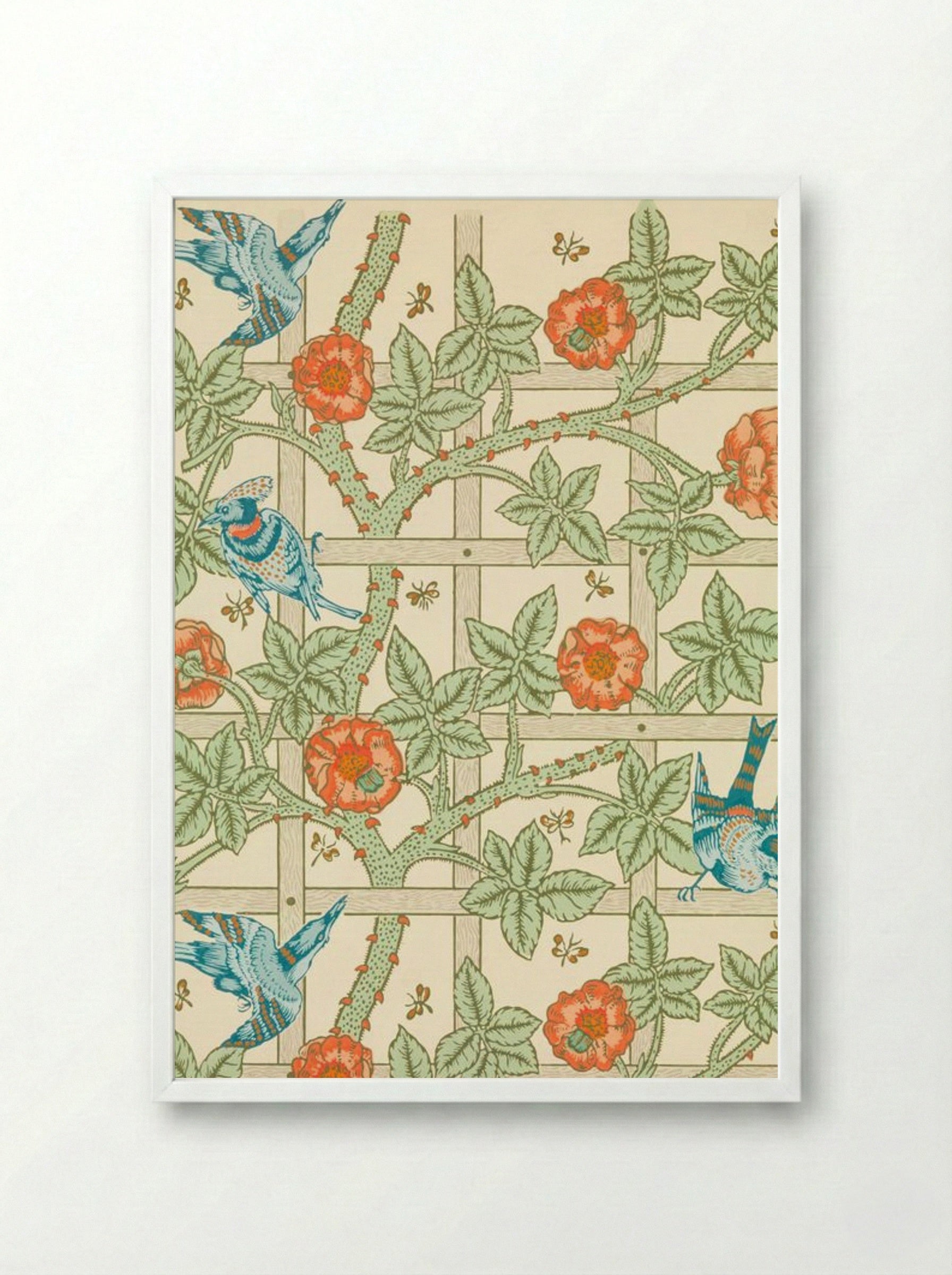 Trellis - William Morris - Framed Print White