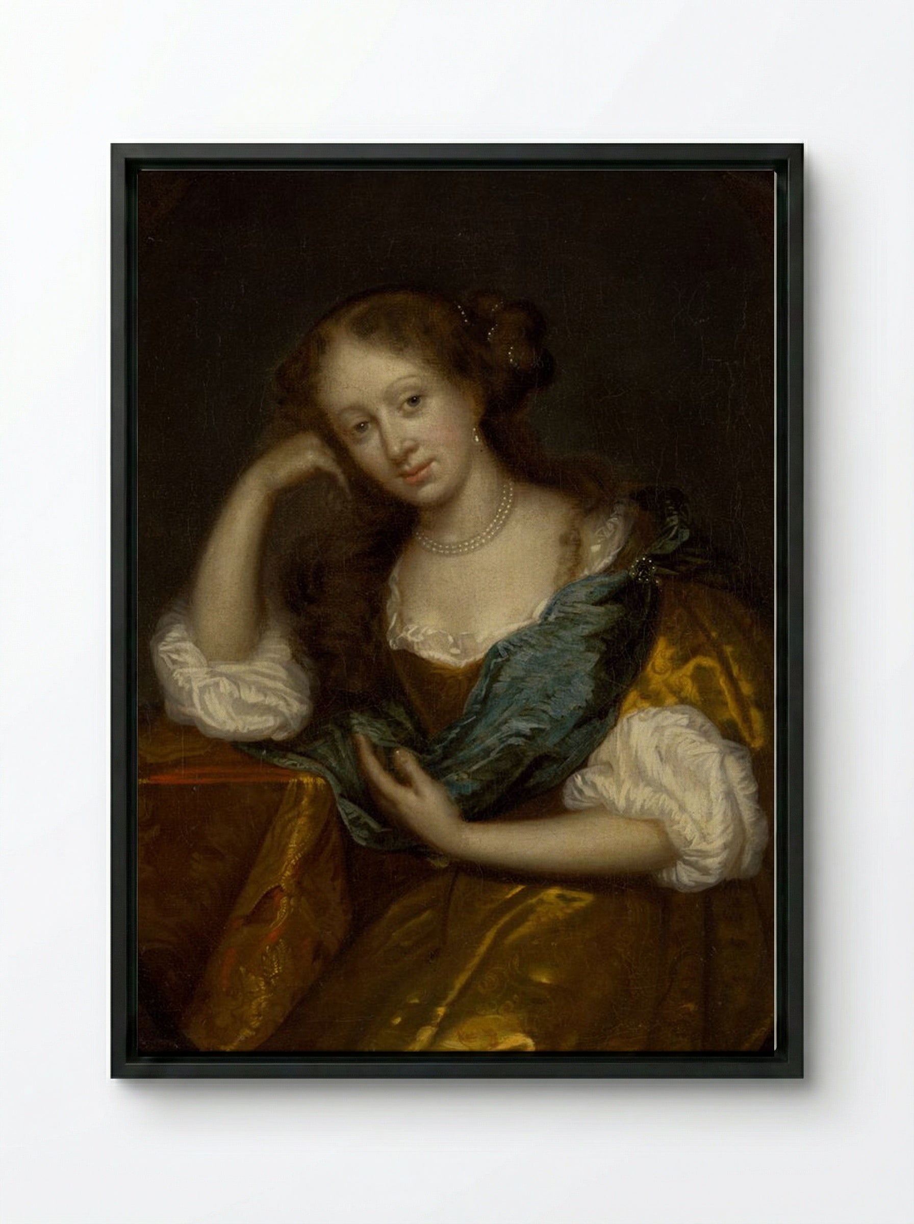 In Thought - Godfried Schalcken - Framed Canvas Black