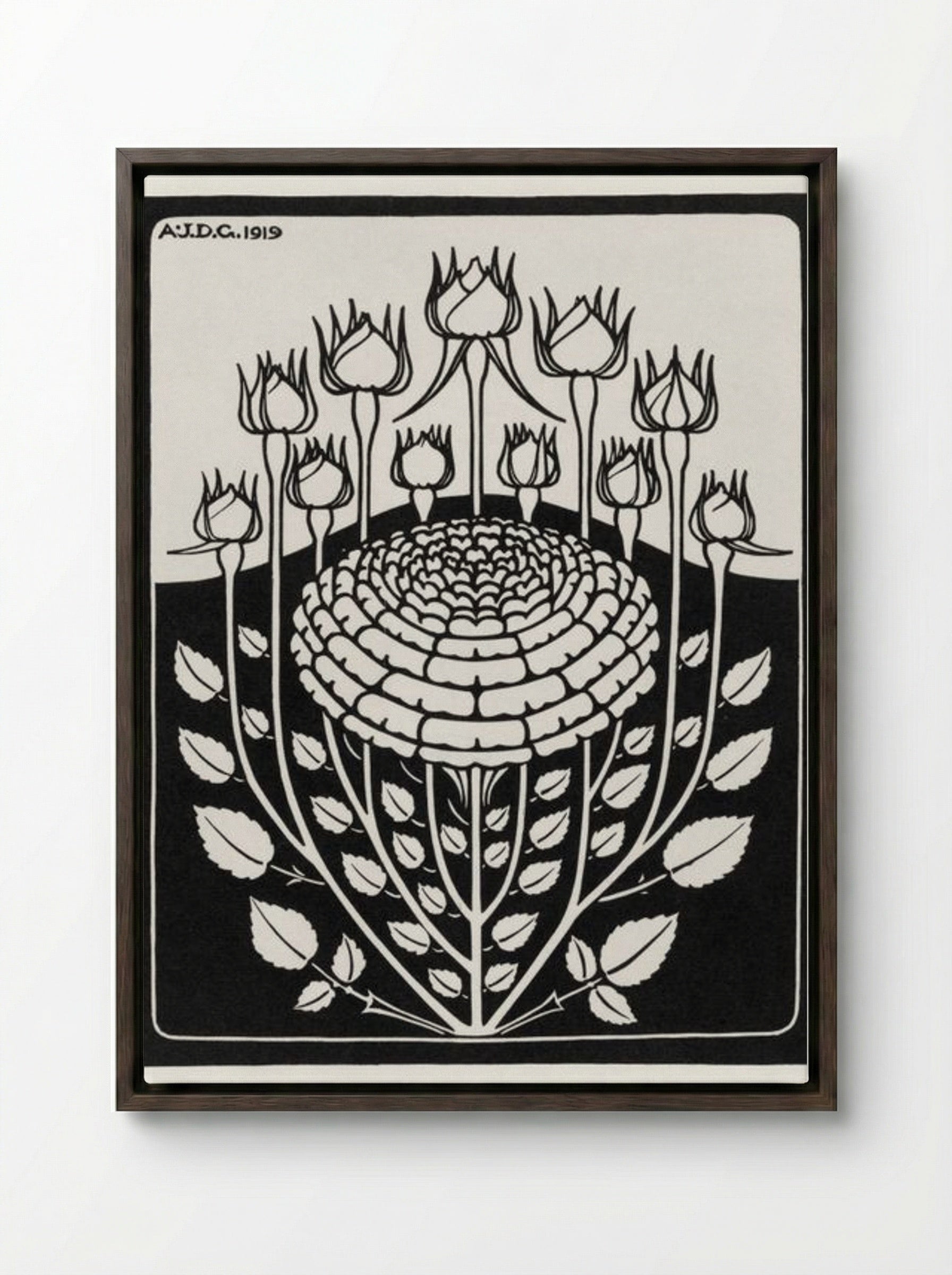 Rose Bush - Julie de Graag - Framed Canvas Dark Wood