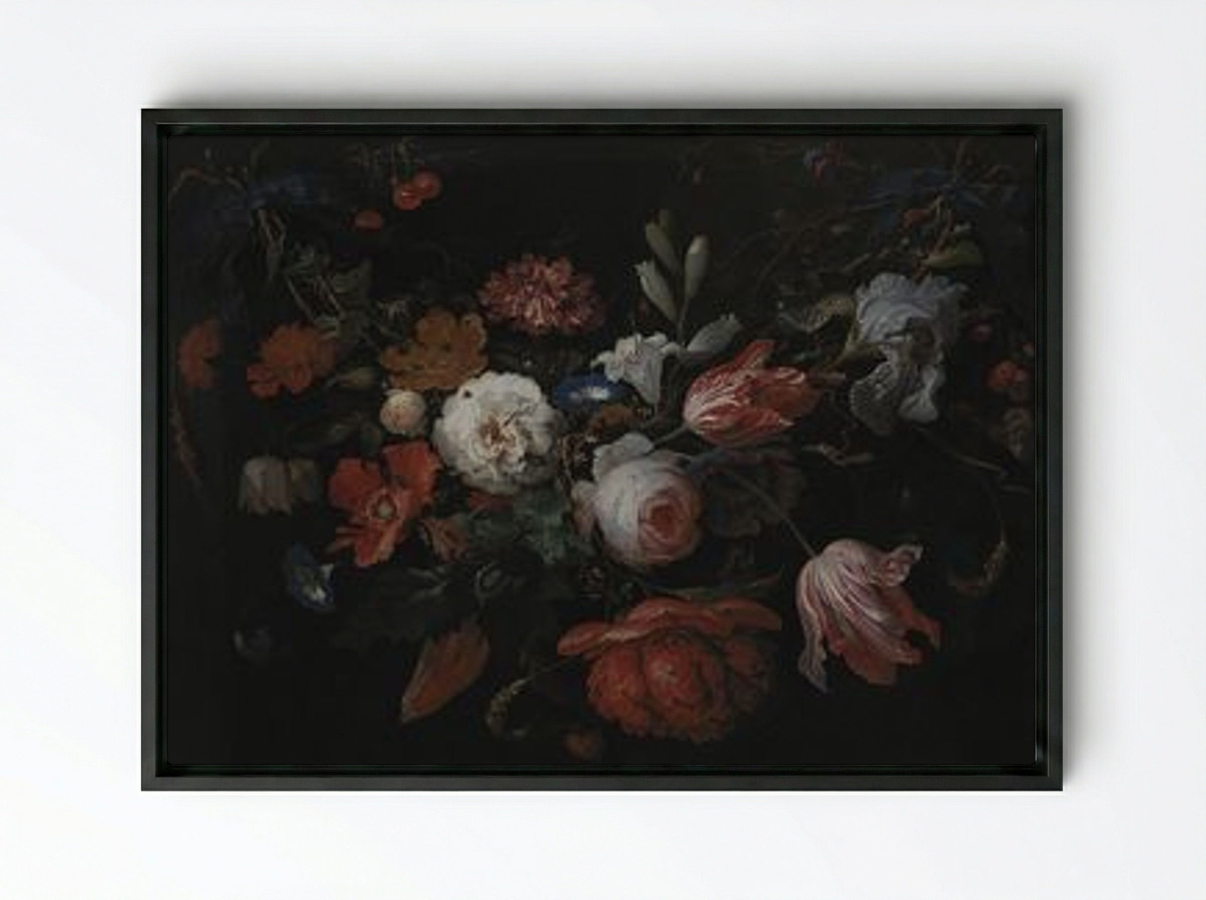 A Garland of Flowers - Abraham Mignon - Framed Canvas Black