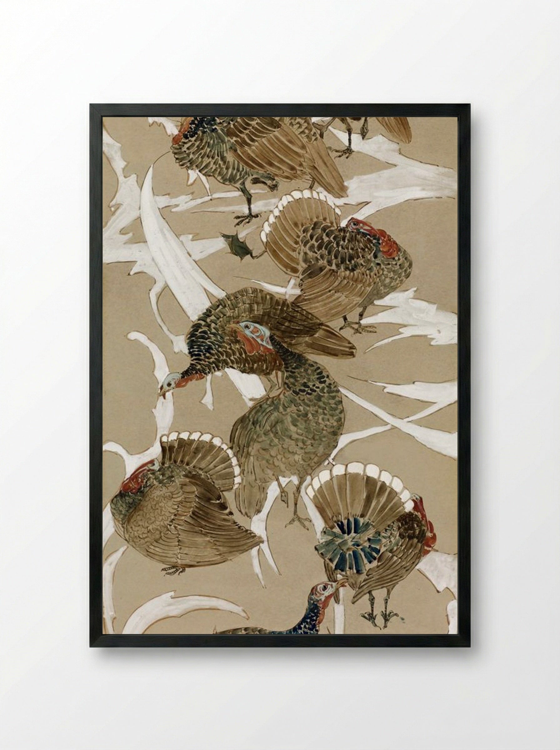 Eight Turkeys - Theodorus van Hoytema - Framed Print Black
