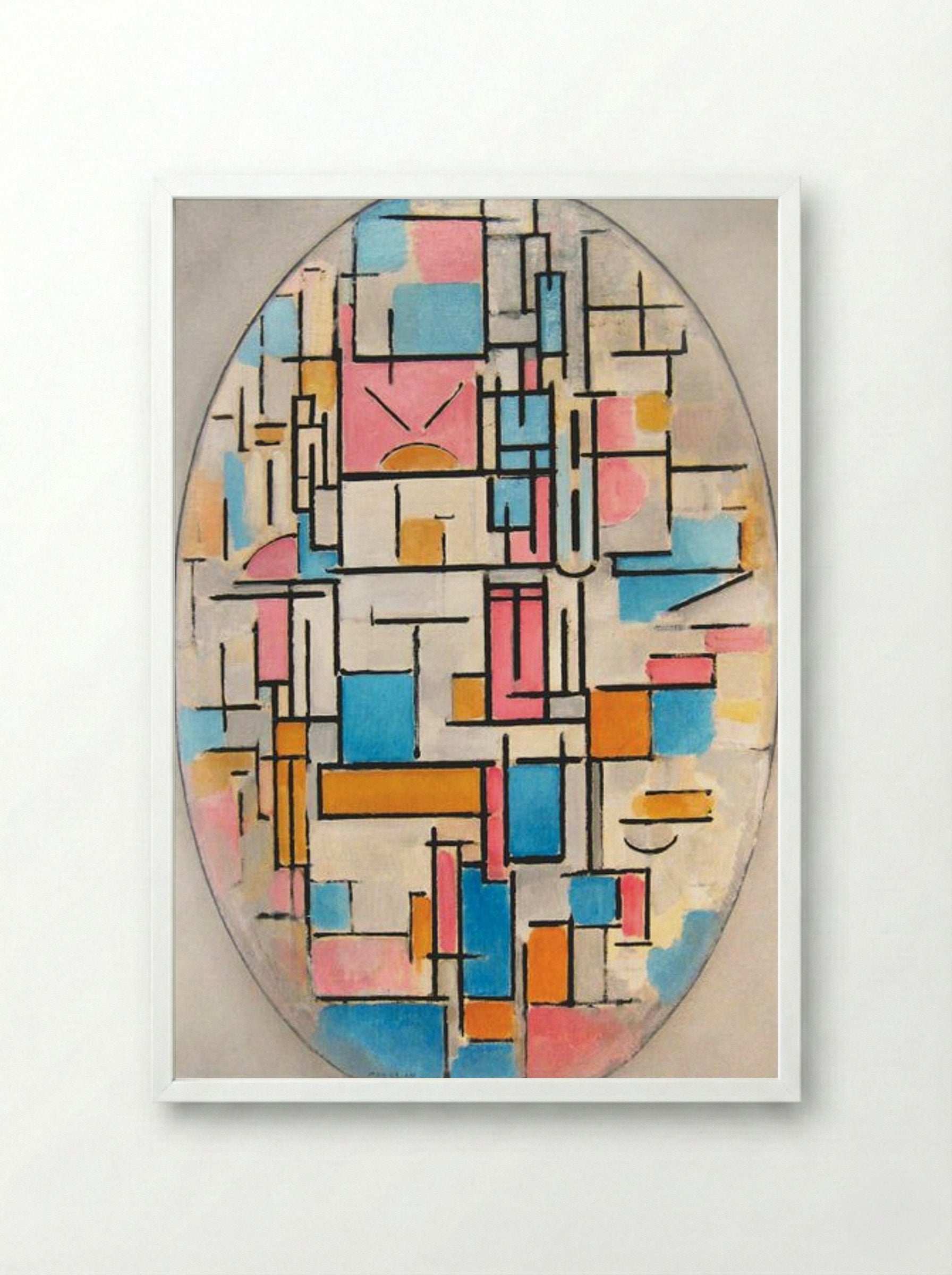 Composition in Oval with Colour Planes 1 - Piet Mondrian - Framed Print White