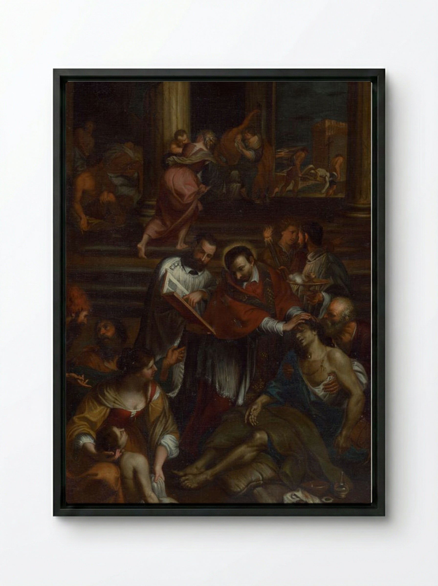 Saint Charles Borromeo Among Plague Victims - Fine Art Print - Framed Canvas Black