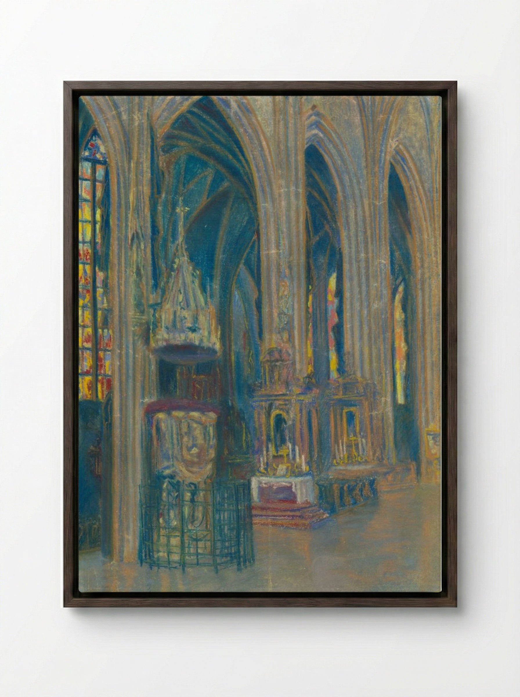The Interior of the Košice Cathedral - Konstantin Bauer - Framed Canvas Dark Wood
