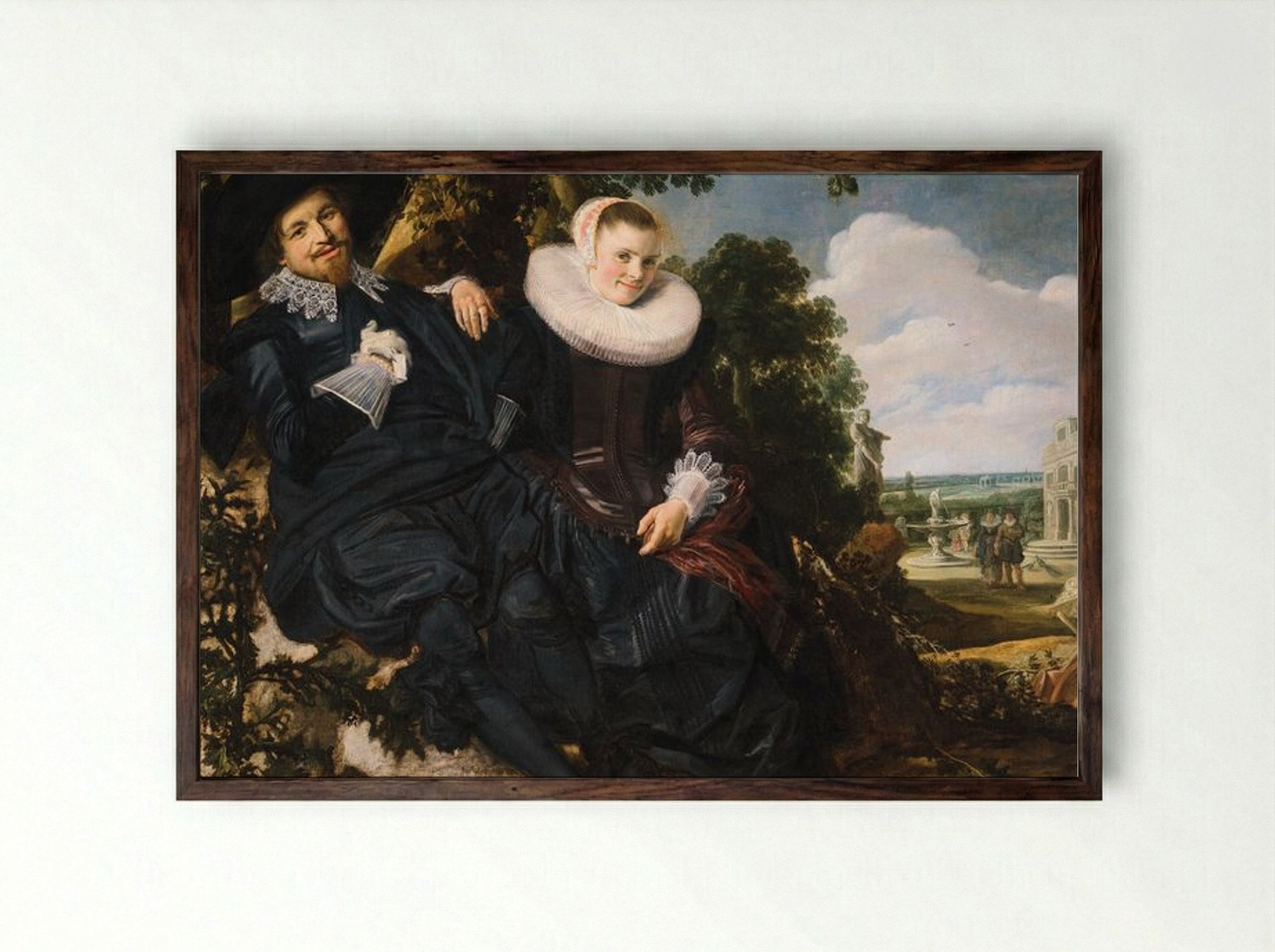 Wedding Portrait of Isaac Abrahamsz Massa and Beatrix van der Laan - Frans Hals - Framed Print Dark Wood