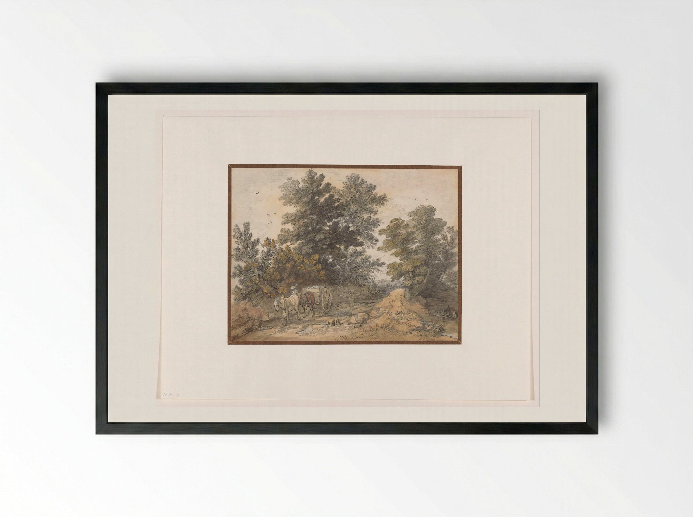 Landweg met geboomte en boerenkar - Thomas Gainsborough - Framed Print Black
