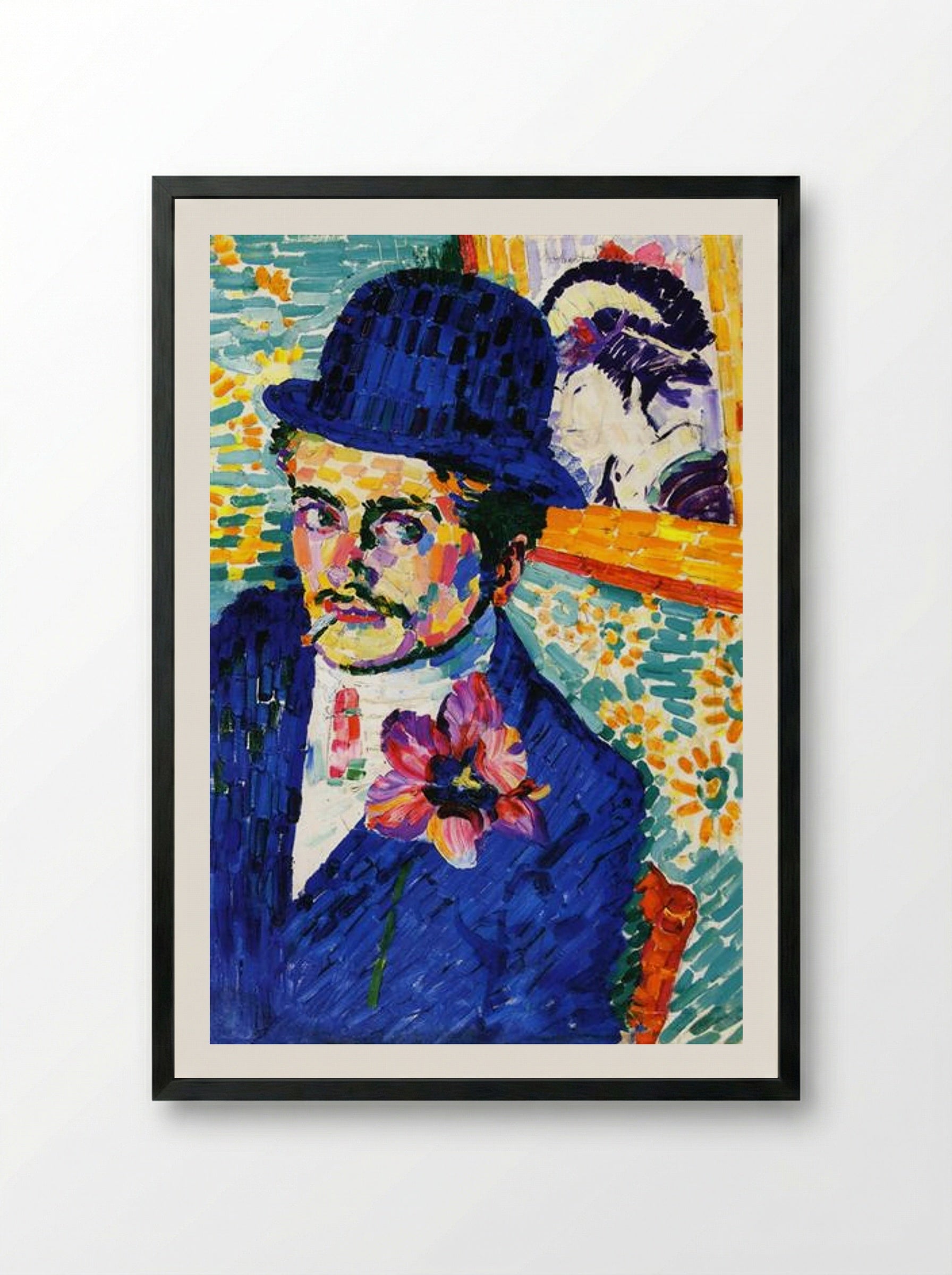 Man with a Tulip (Portrait of Jean Metzinger) - Robert Delaunay - Framed Print Black