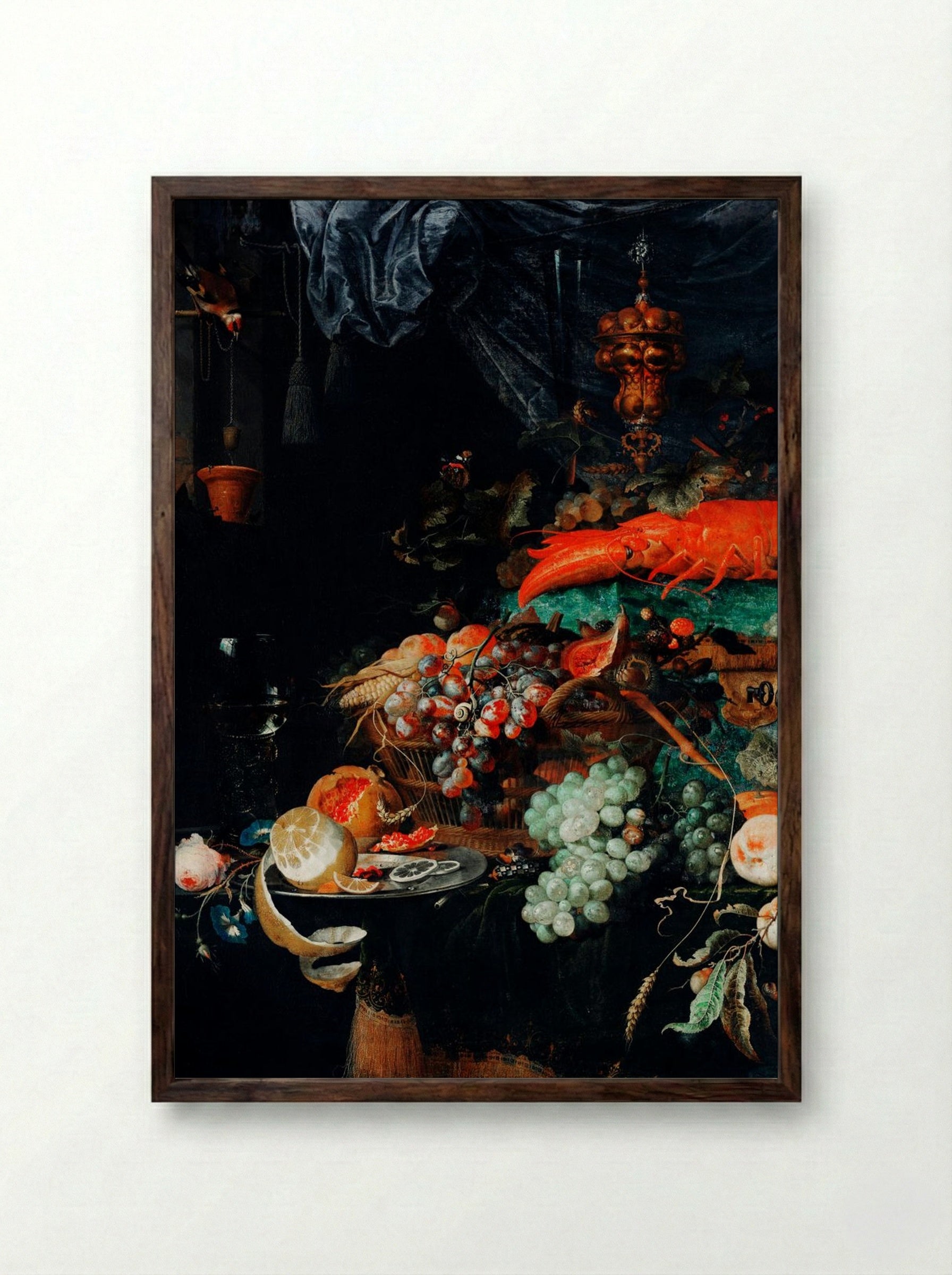 Fruits and Lobster - Abraham Mignon - Framed Print Dark Wood